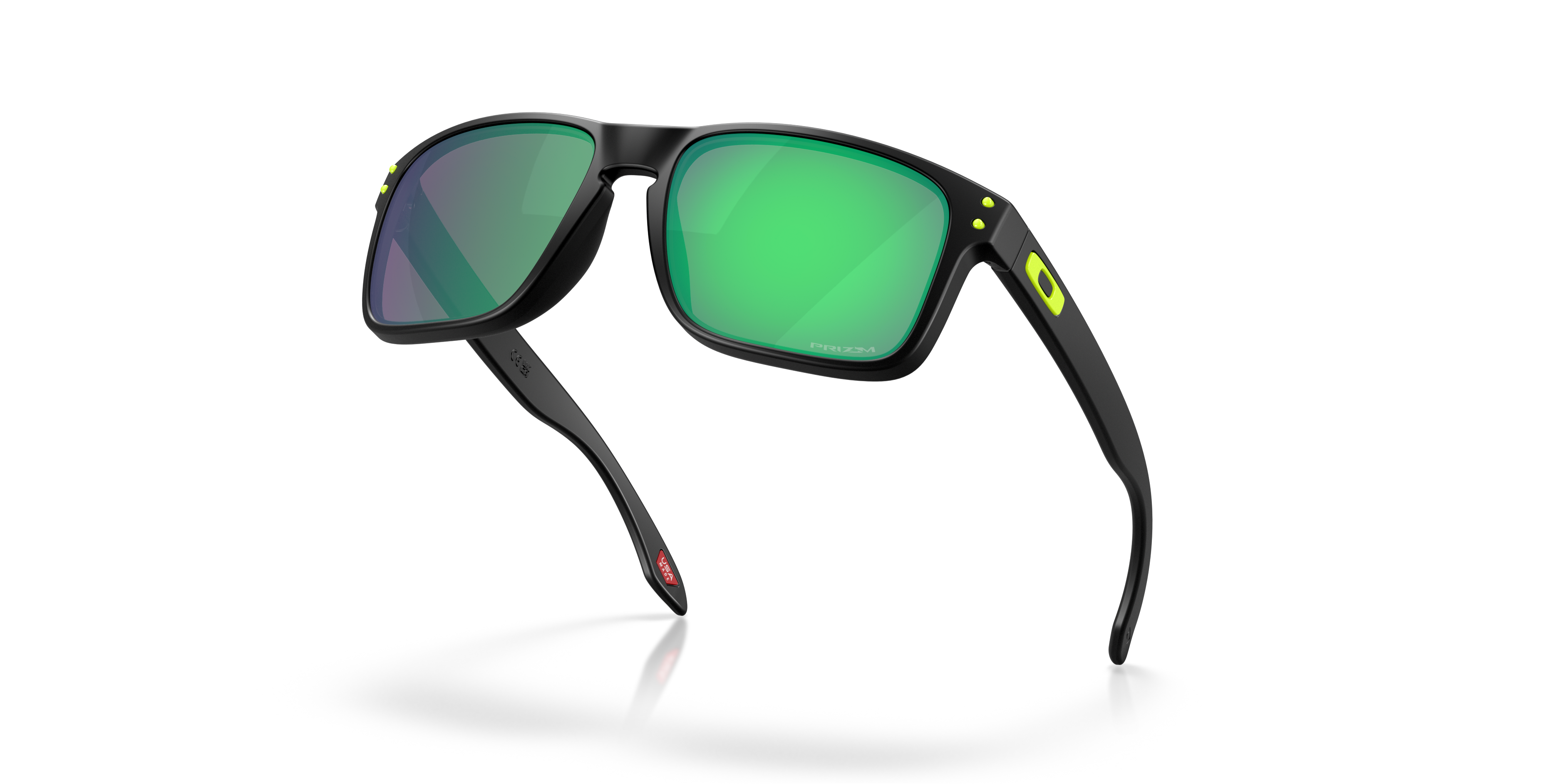 Oakley Holbrook OO9102 in Matte Black / Prizm Road Jade, angled view #Colour_Matte Black / Prizm Road Jade
