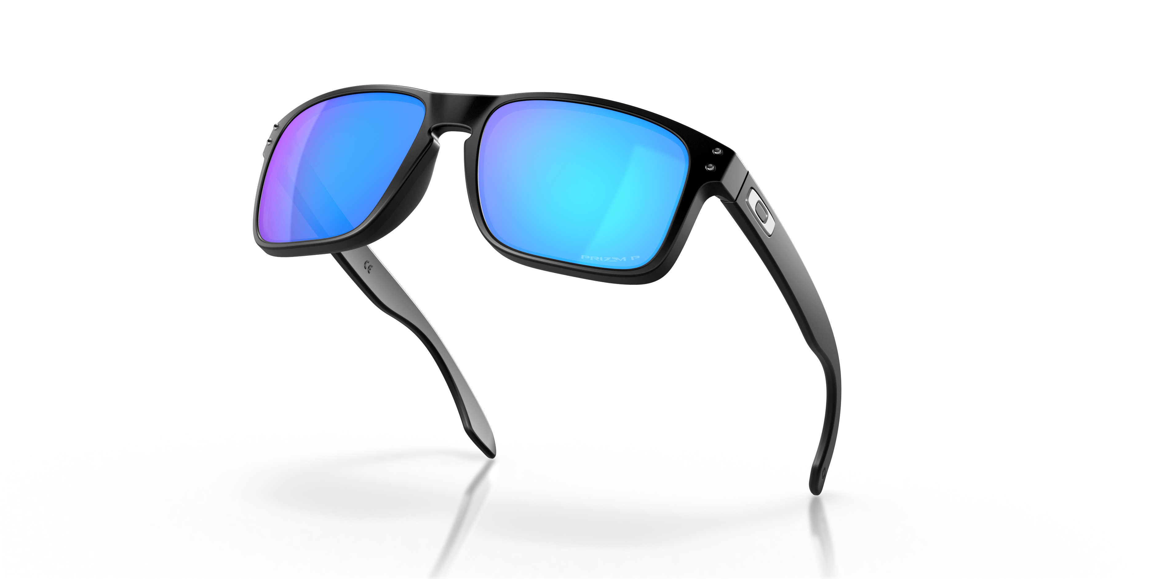 Oakley Holbrook OO9102 in Matte Black / Prizm Sapphire Polarized, angled view #Colour_Matte Black / Prizm Sapphire Polarized