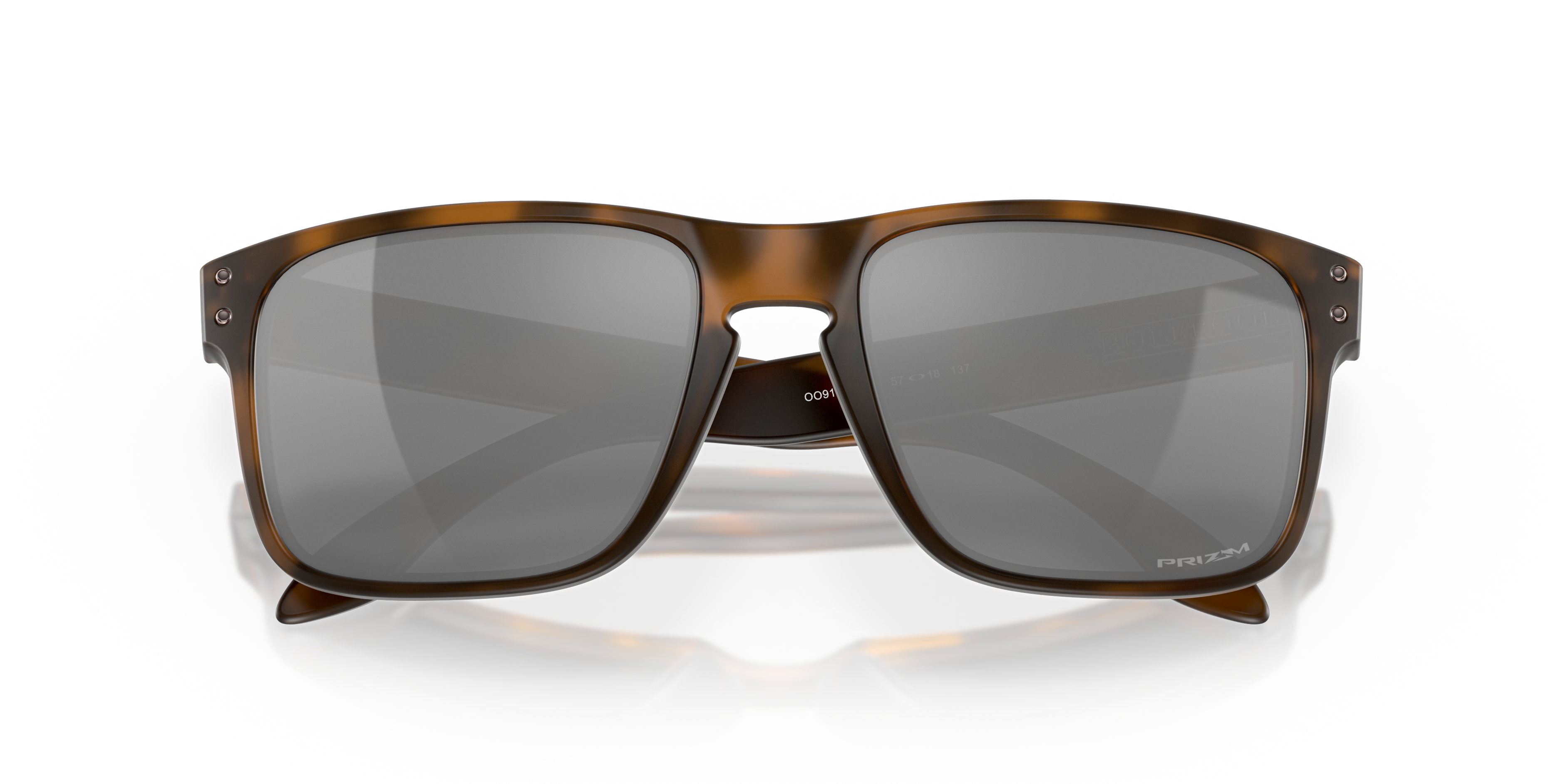 Oakley Holbrook OO9102 in Matte Brown Tortoise / Prizm Black, front detail view #Colour_Matte Brown Tortoise / Prizm Black