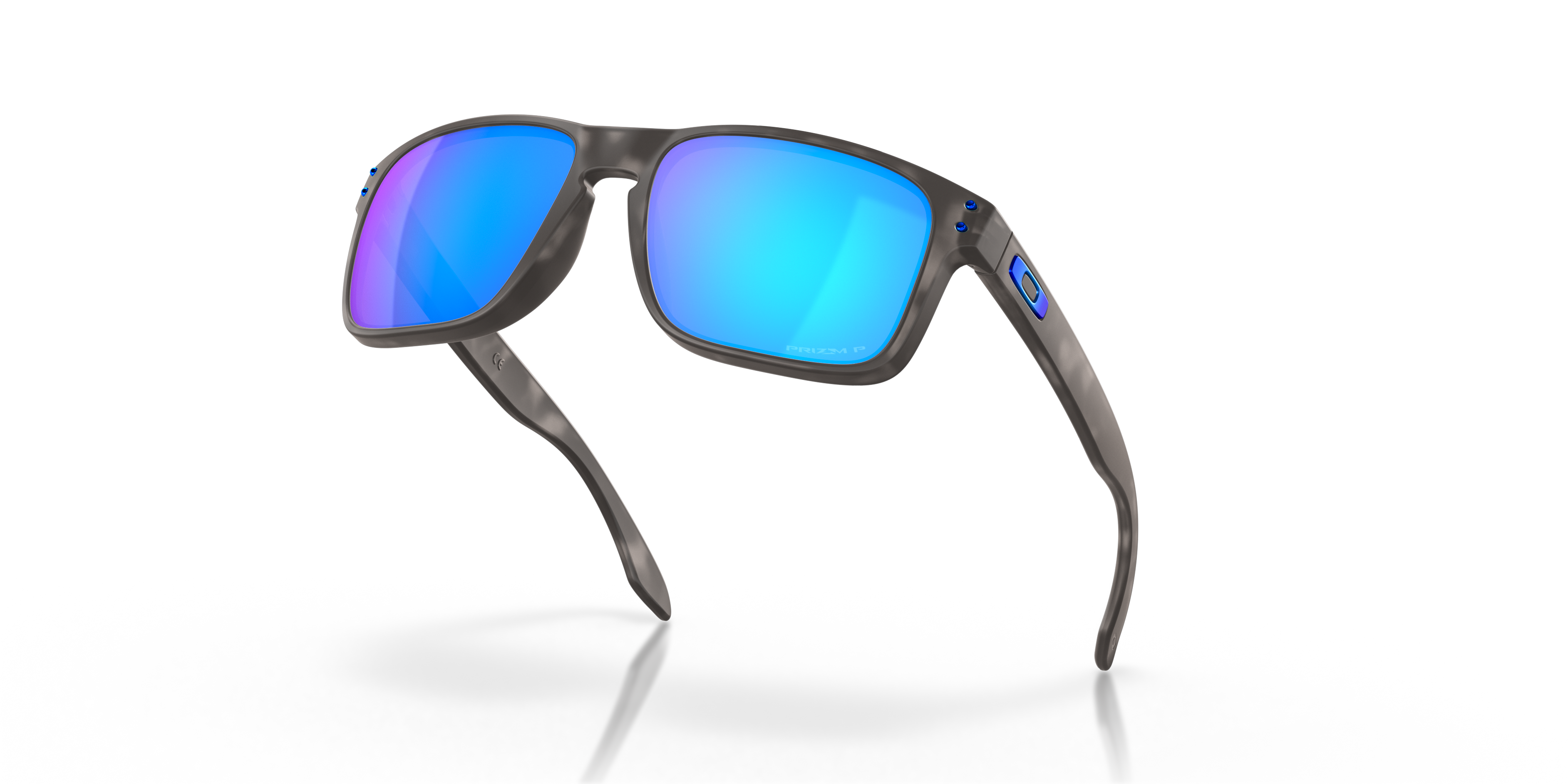 Oakley Holbrook OO9102 in Matte Black Tortoise / Prizm Sapphire Polarized, angled view #Colour_Matte Black Tortoise / Prizm Sapphire Polarized
