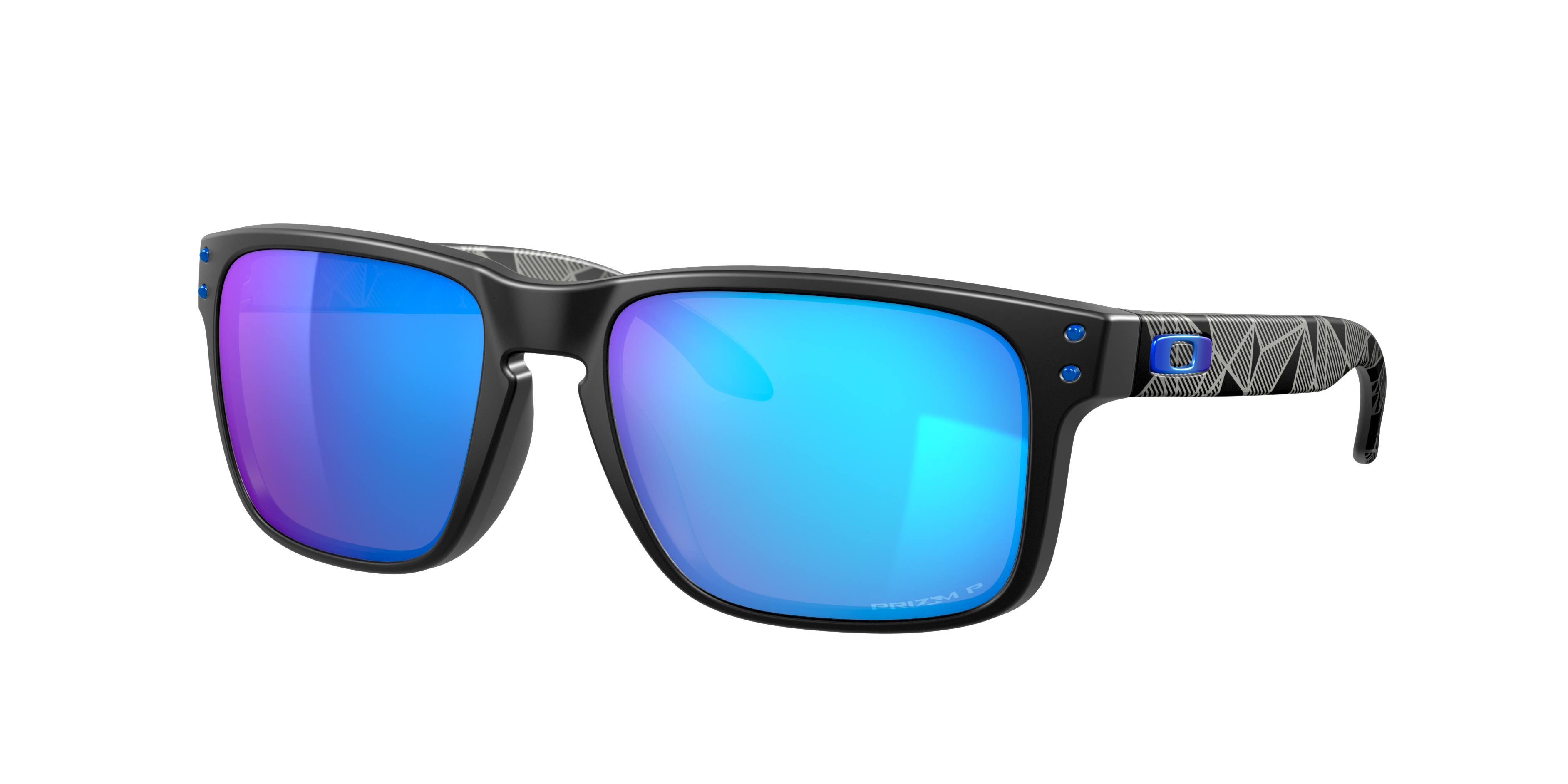 Oakley Holbrook OO9102 in Matte Black Prizmatic / Prizm Sapphire Polarized, three-quarter view #Colour_Matte Black Prizmatic / Prizm Sapphire Polarized
