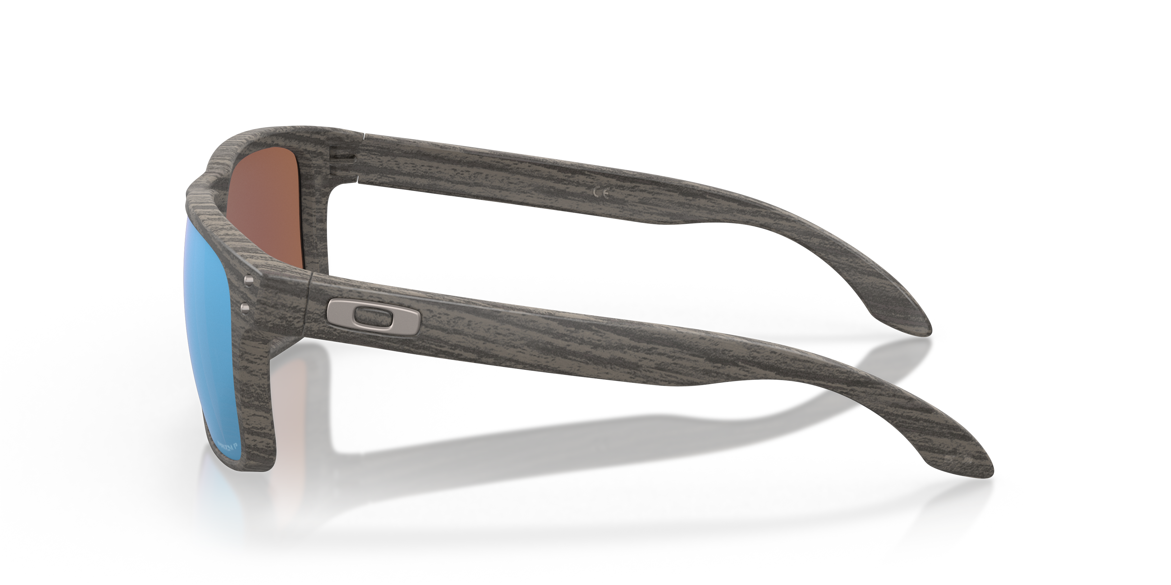 Oakley Holbrook OO9102 in Woodgrain / Prizm Deep Water Polarized, side view #Colour_Woodgrain / Prizm Deep Water Polarized