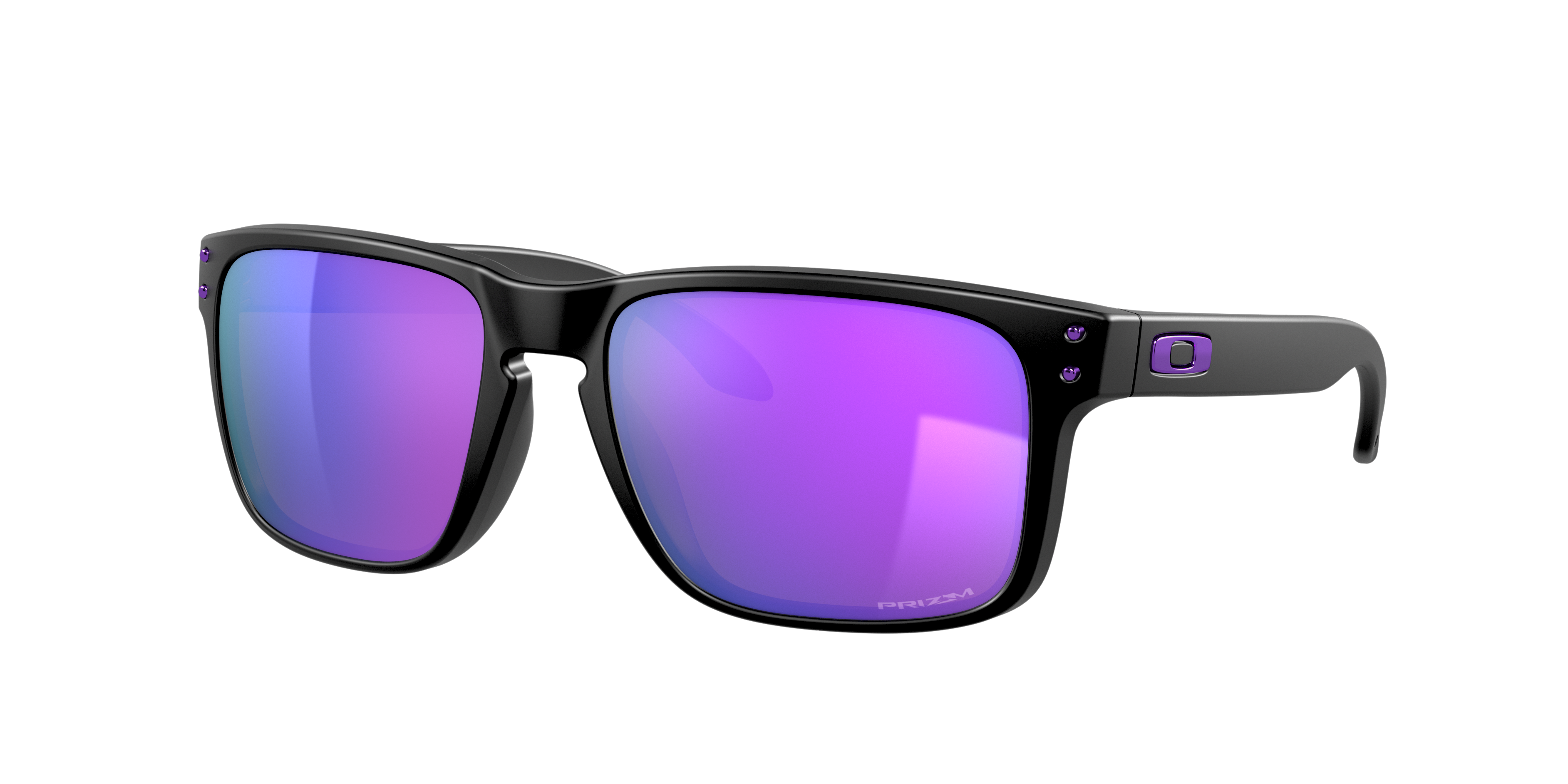 Oakley Holbrook OO9102 in Matte Black / Prizm Violet, three-quarter view #Colour_Matte Black / Prizm Violet