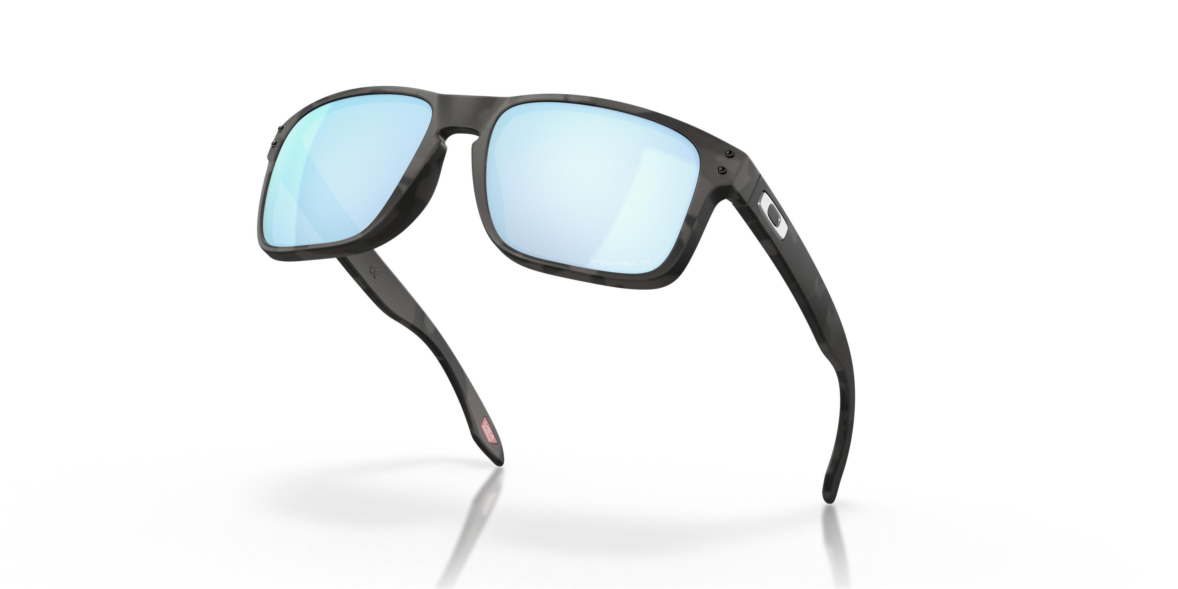Oakley Holbrook OO9102 in Matte Black Camo / Prizm Deep Water Polarized, angled view #Colour_Matte Black Camo / Prizm Deep Water Polarized