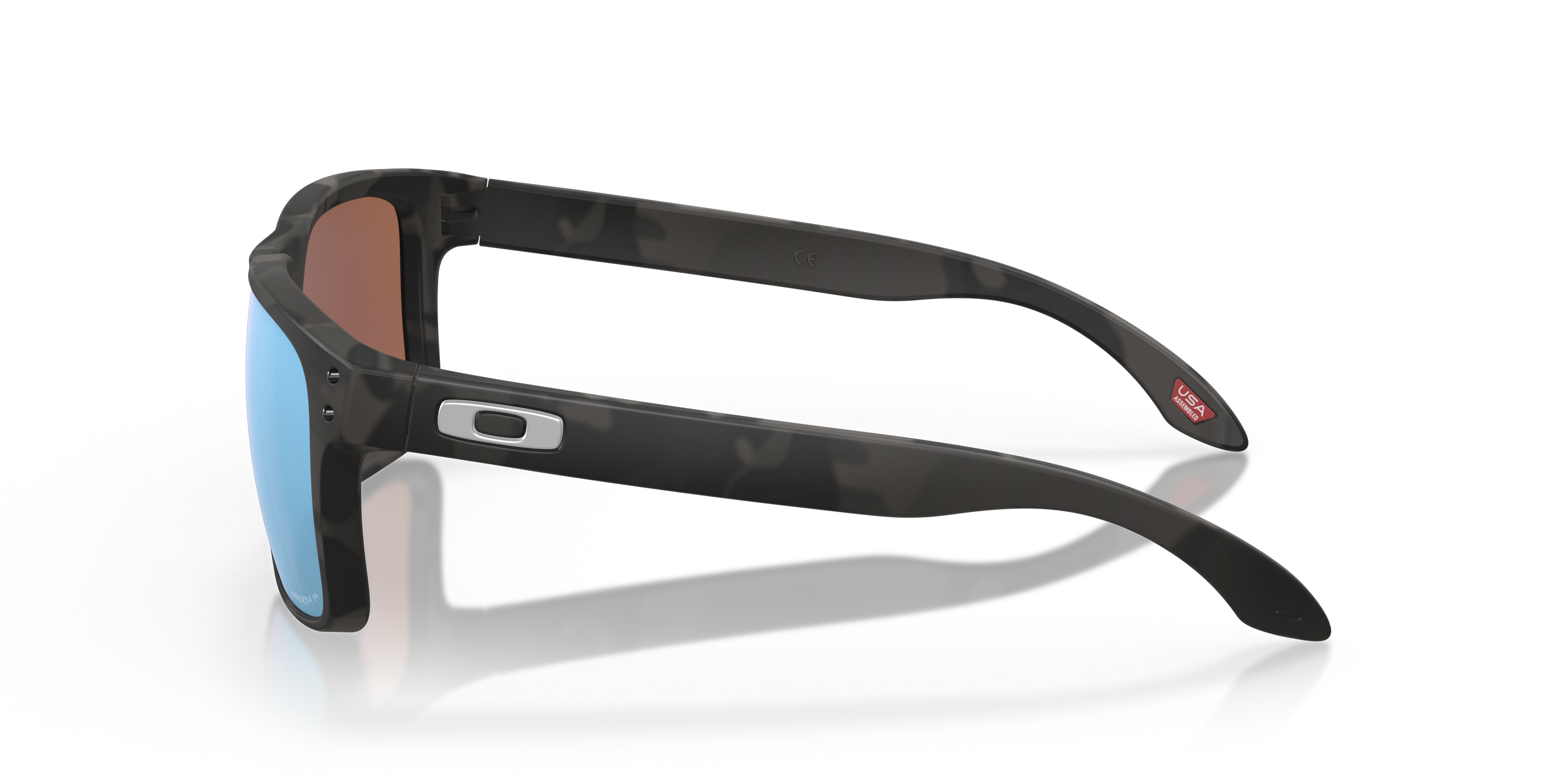 Oakley Holbrook OO9102 in Matte Black Camo / Prizm Deep Water Polarized, side view #Colour_Matte Black Camo / Prizm Deep Water Polarized