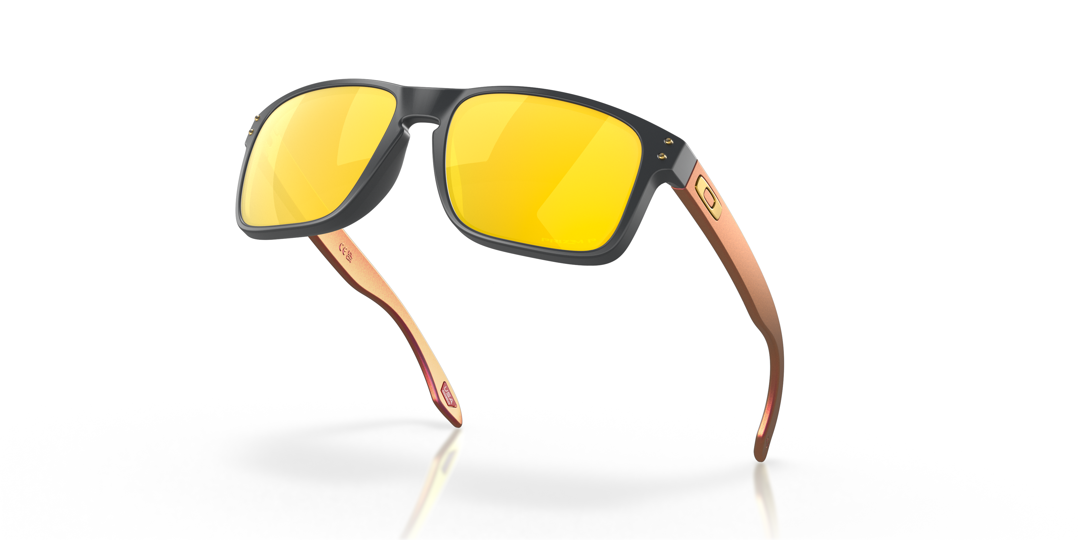 Oakley Holbrook OO9102 in Matte Carbon / Prizm 24K Polarized, angled view #Colour_Matte Carbon / Prizm 24K Polarized