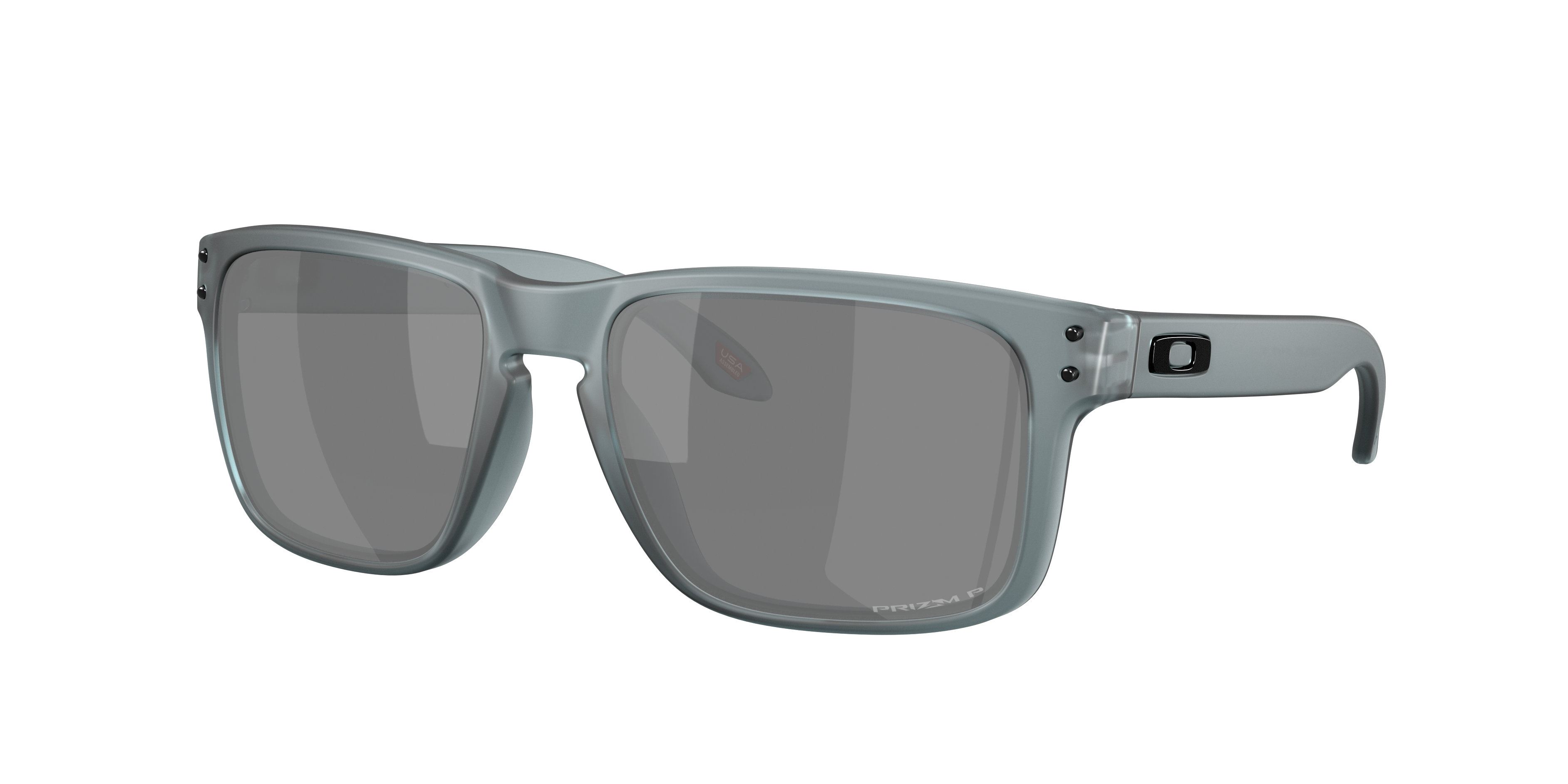 Oakley Holbrook OO9102 in Matte Crystal Black / Prizm Black Polarized, three-quarter view #Colour_Matte Crystal Black / Prizm Black Polarized