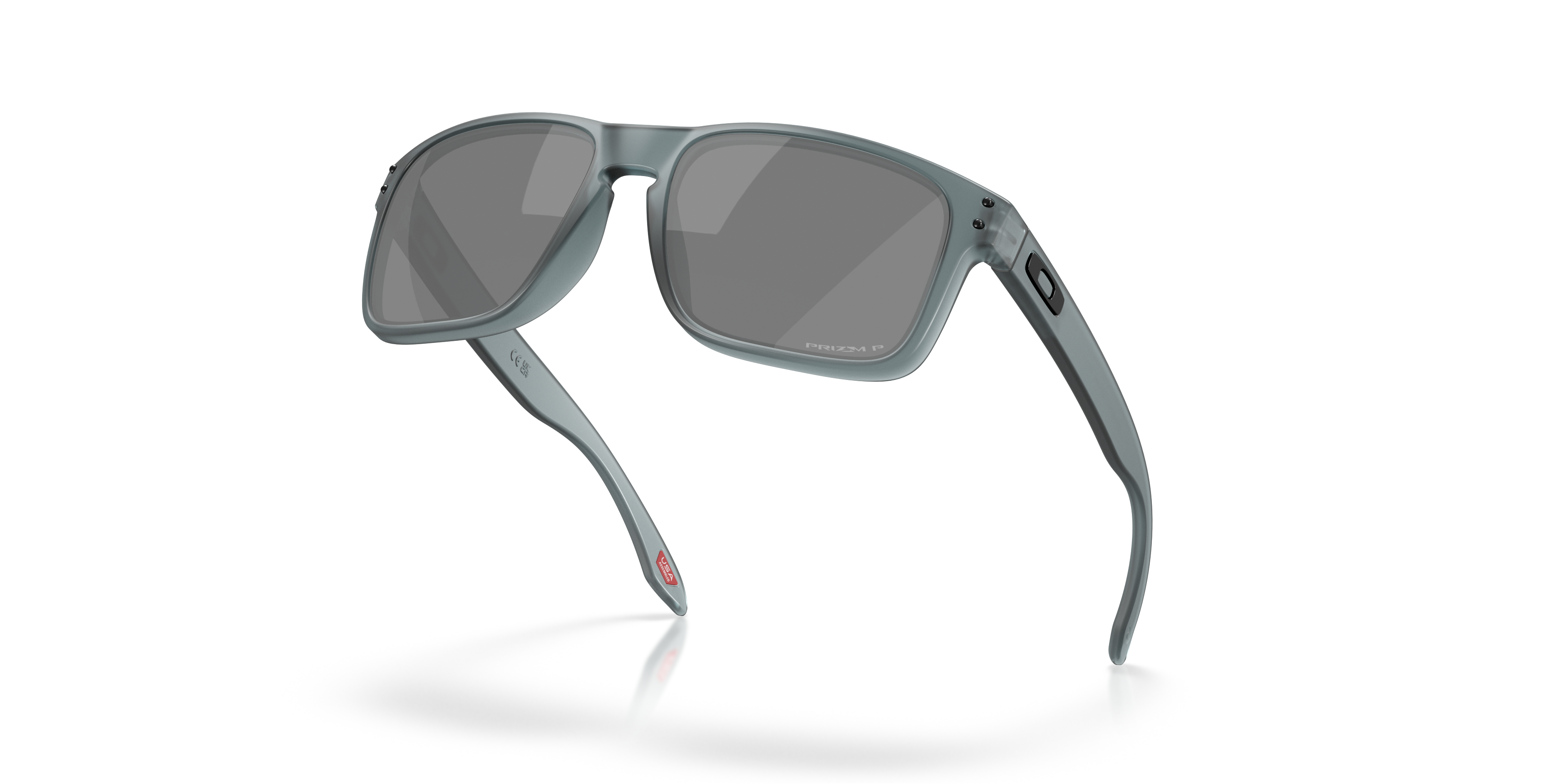 Oakley Holbrook OO9102 in Matte Crystal Black / Prizm Black Polarized, angled view #Colour_Matte Crystal Black / Prizm Black Polarized