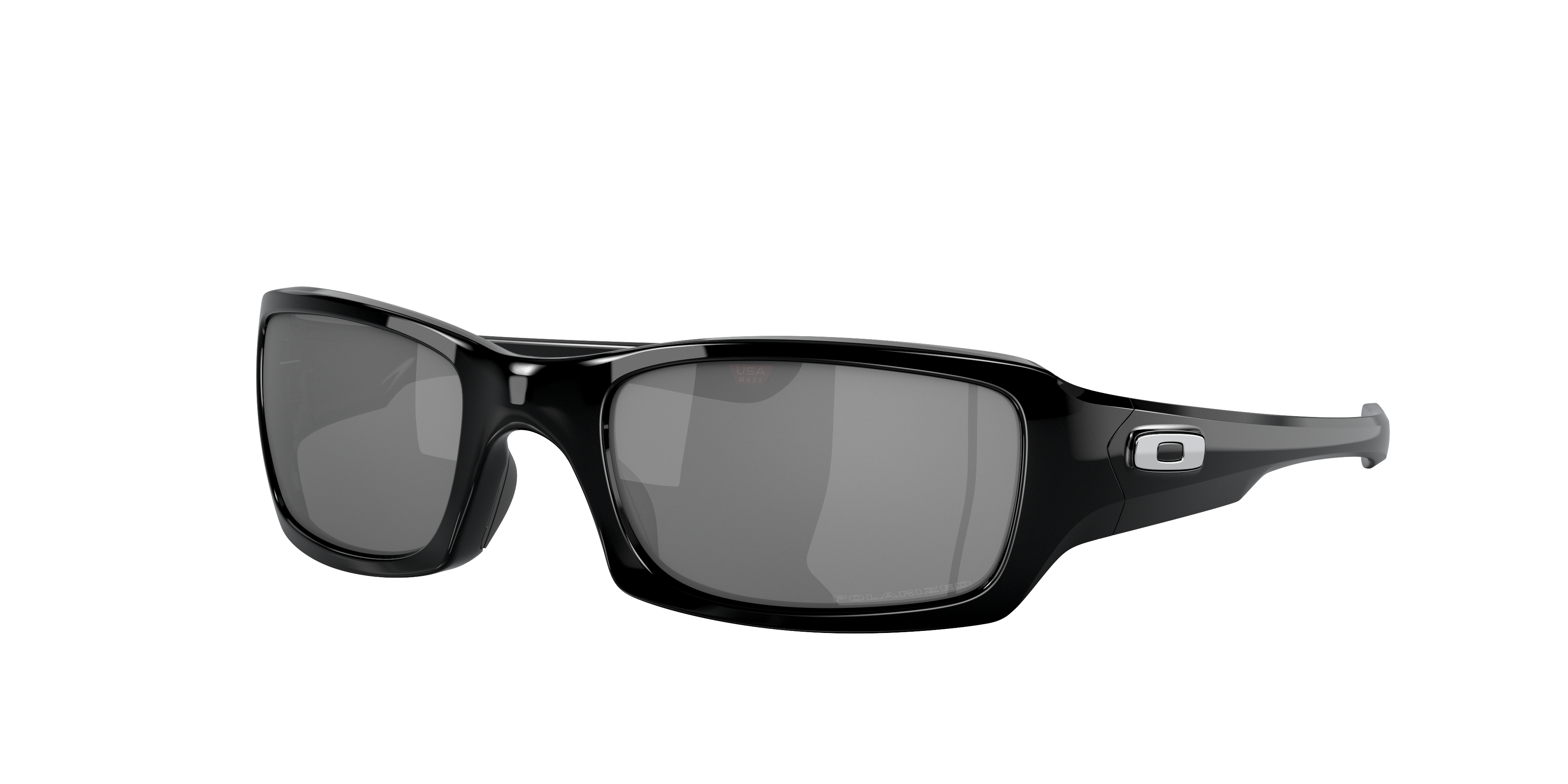 Oakley Fives Squared OO9238 in Polished Black / Black Iridium Polarized, three-quarter view #Colour_Polished Black / Black Iridium Polarized