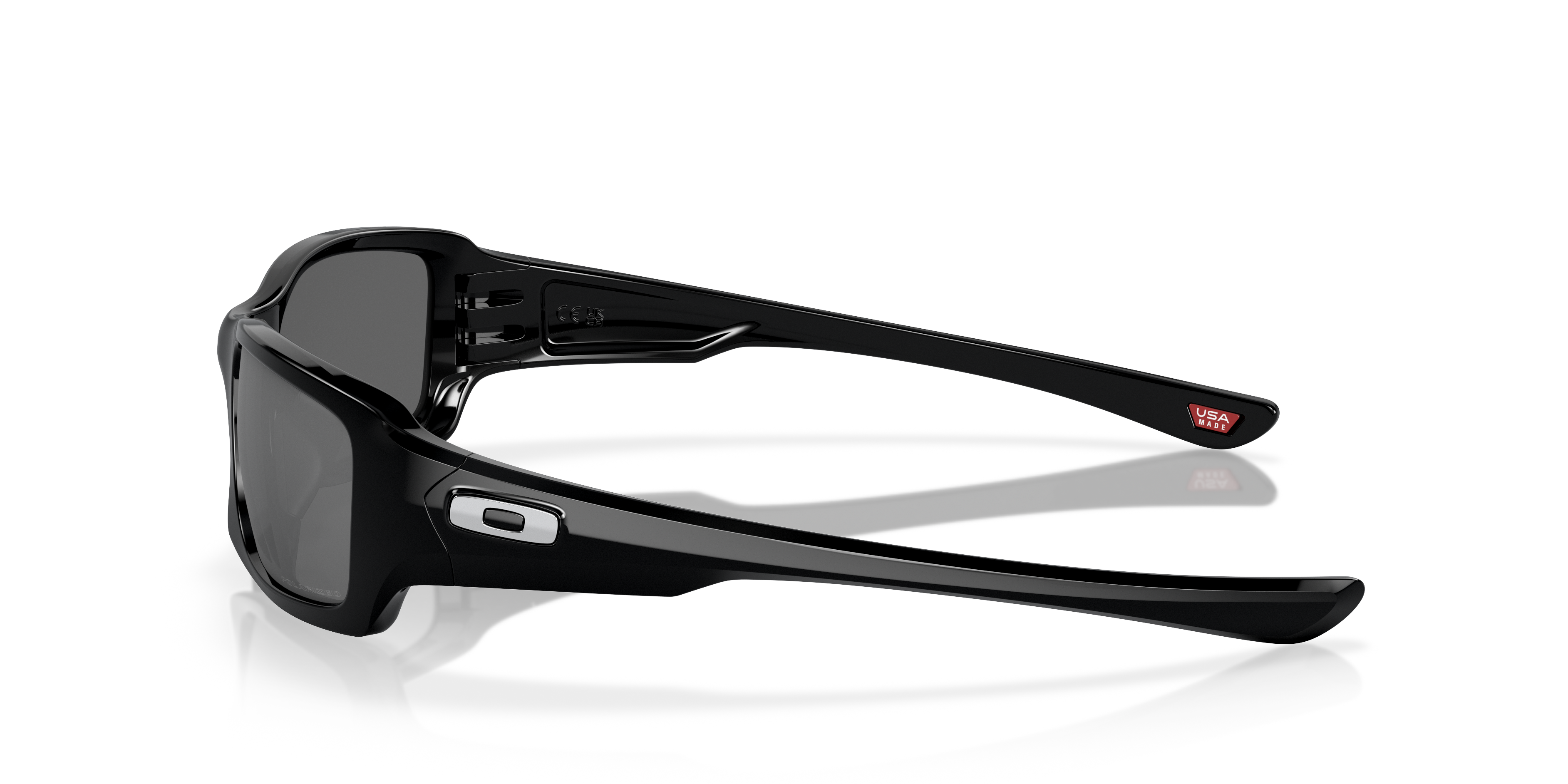 Oakley Fives Squared OO9238 in Polished Black / Black Iridium Polarized, side view #Colour_Polished Black / Black Iridium Polarized