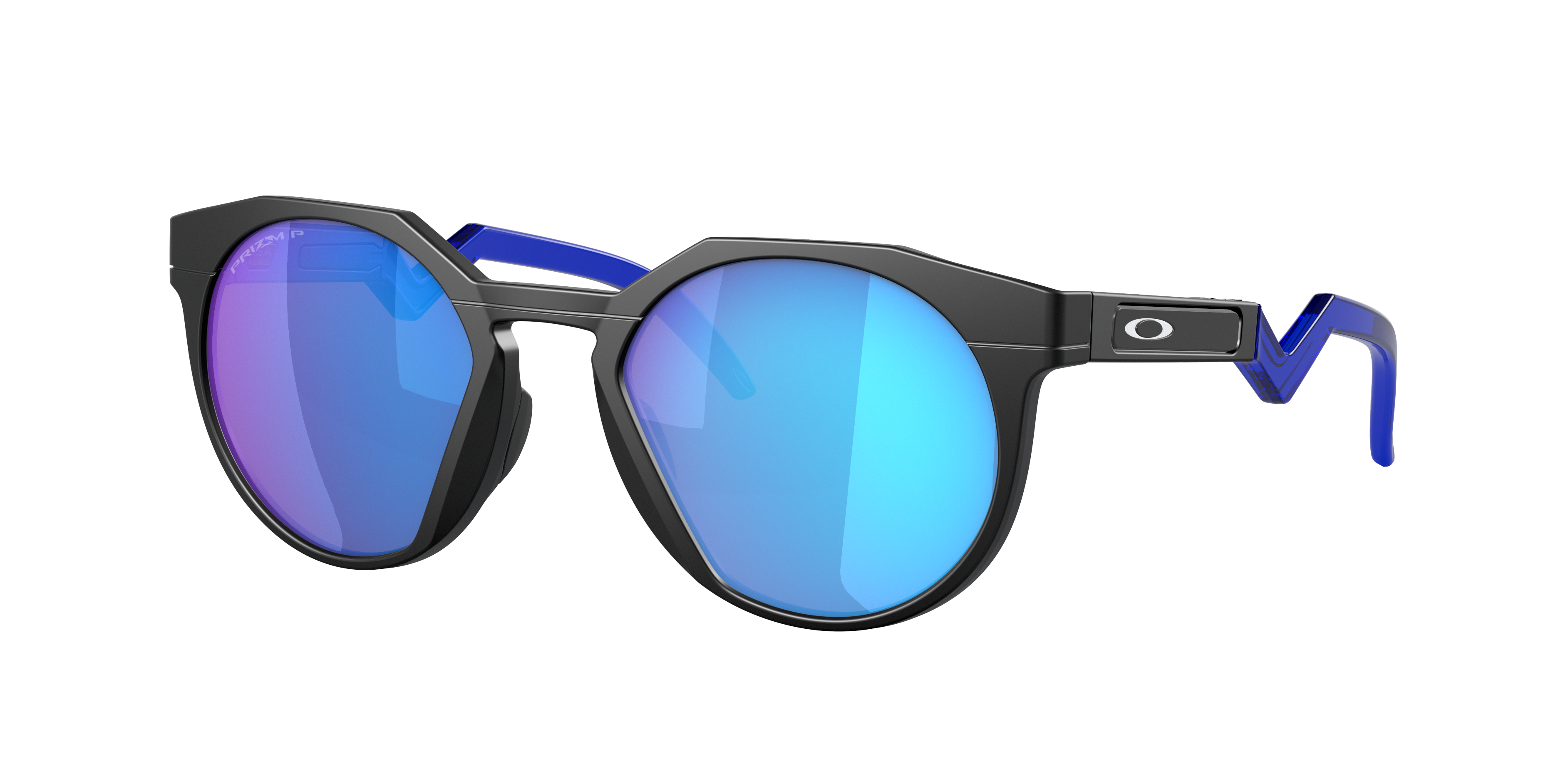 Oakley HSTN OO9242 in Matte Black / Prizm Sapphire Polarized, three-quarter view #Colour_Matte Black / Prizm Sapphire Polarized