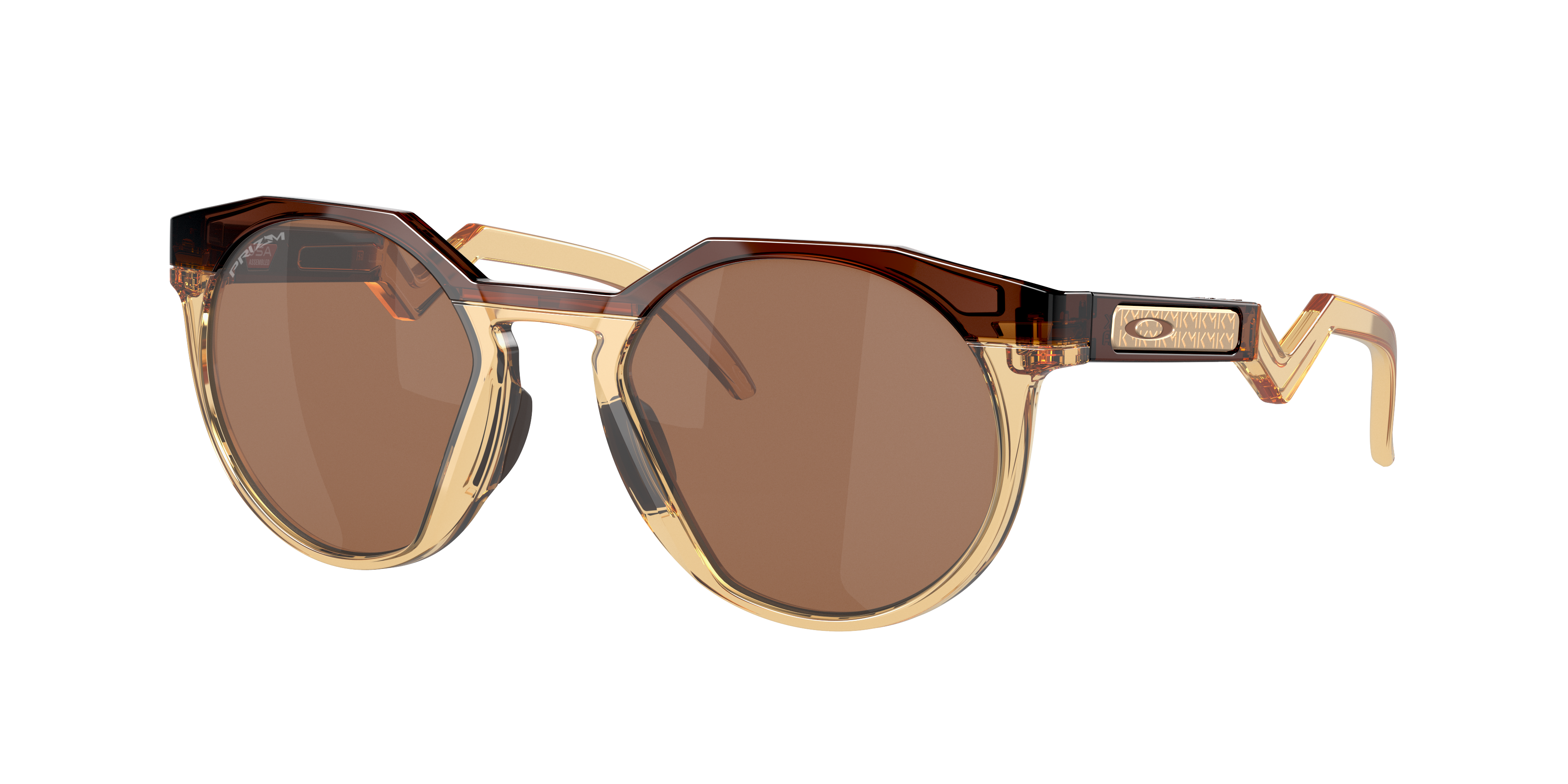 Oakley HSTN OO9242 in Dark Amber/Light Curry / Prizm Tungsten, three-quarter view #Colour_Dark Amber/Light Curry / Prizm Tungsten