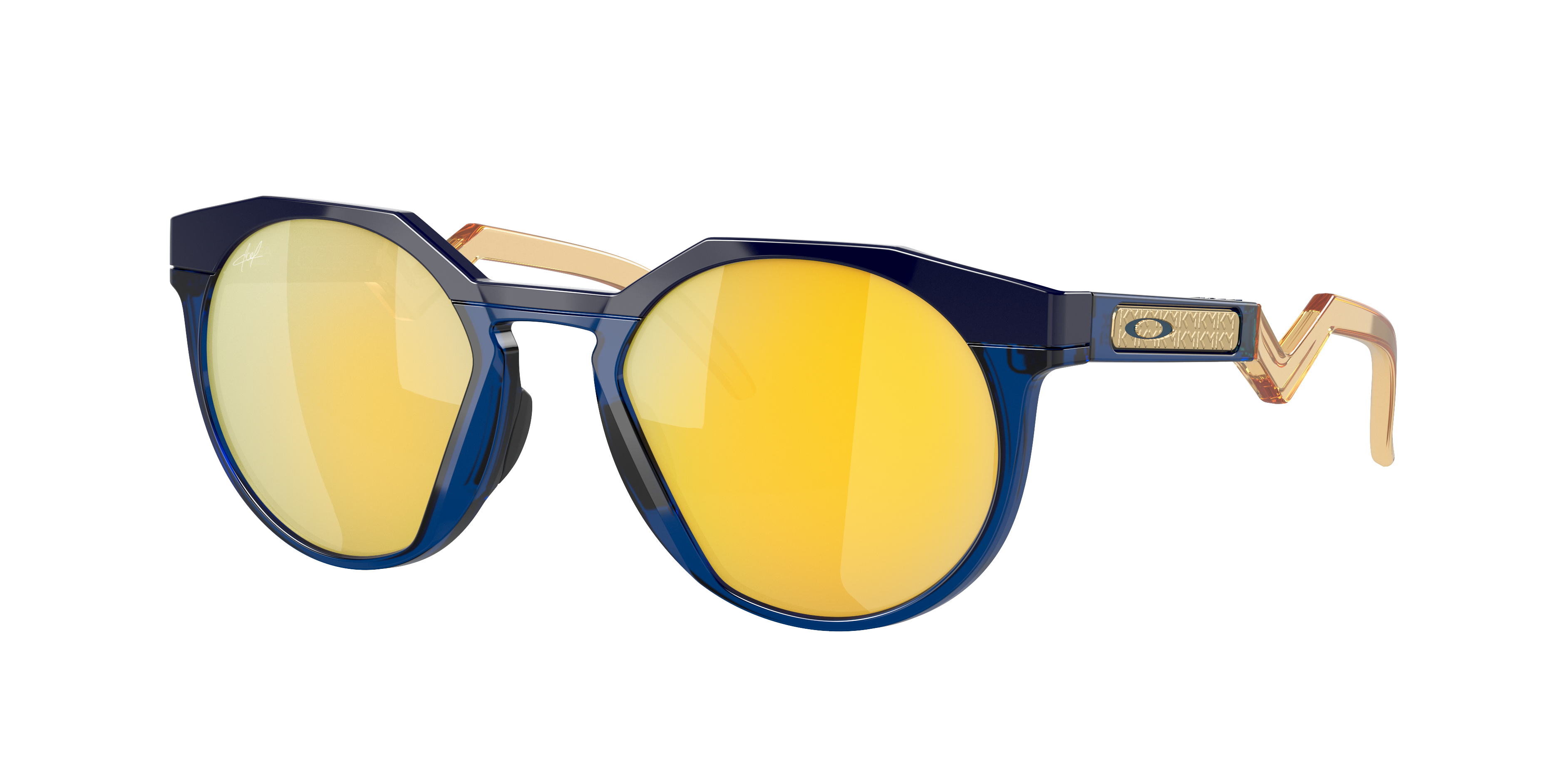 Oakley HSTN OO9242 in Navy/Transparent Blue / Prizm 24K Polarized, three-quarter view #Colour_Navy/Transparent Blue / Prizm 24K Polarized