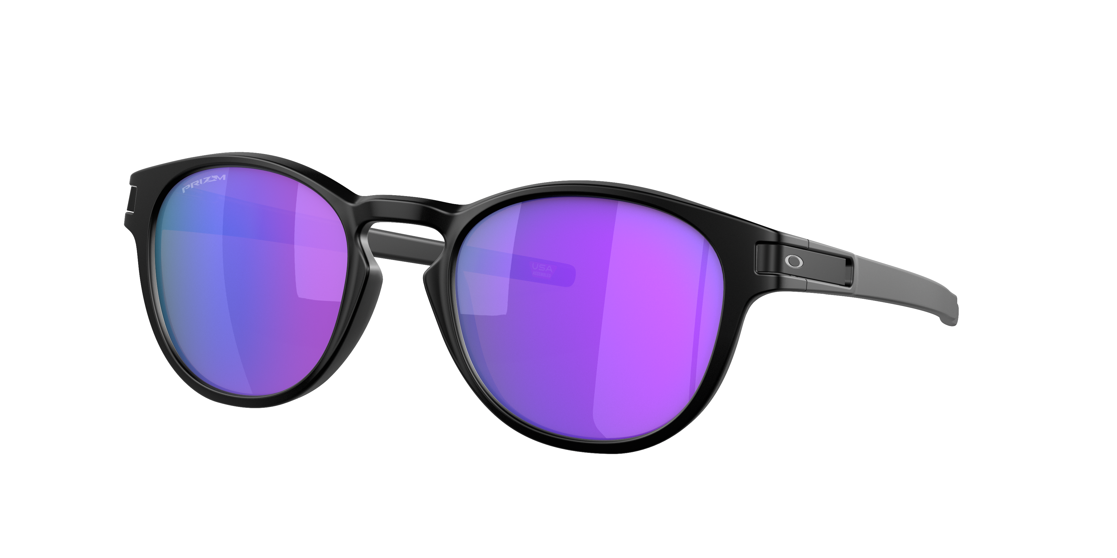 Oakley Latch OO9265 in Matte Black / Prizm Violet, three-quarter view #Colour_Matte Black / Prizm Violet