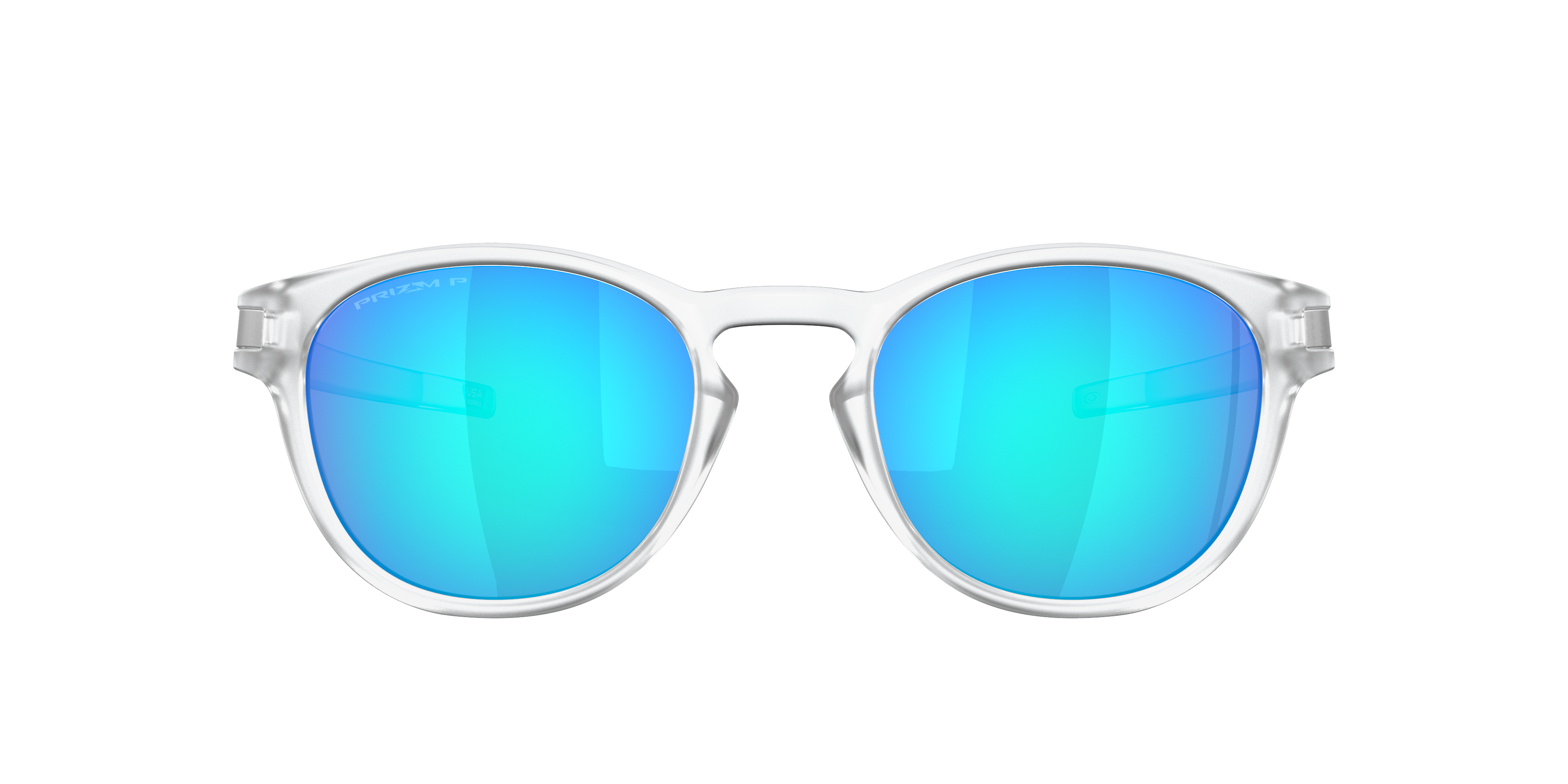 Oakley Latch OO9265 in Matte Clear / Prizm Sapphire Polarized, front view #Colour_Matte Clear / Prizm Sapphire Polarized