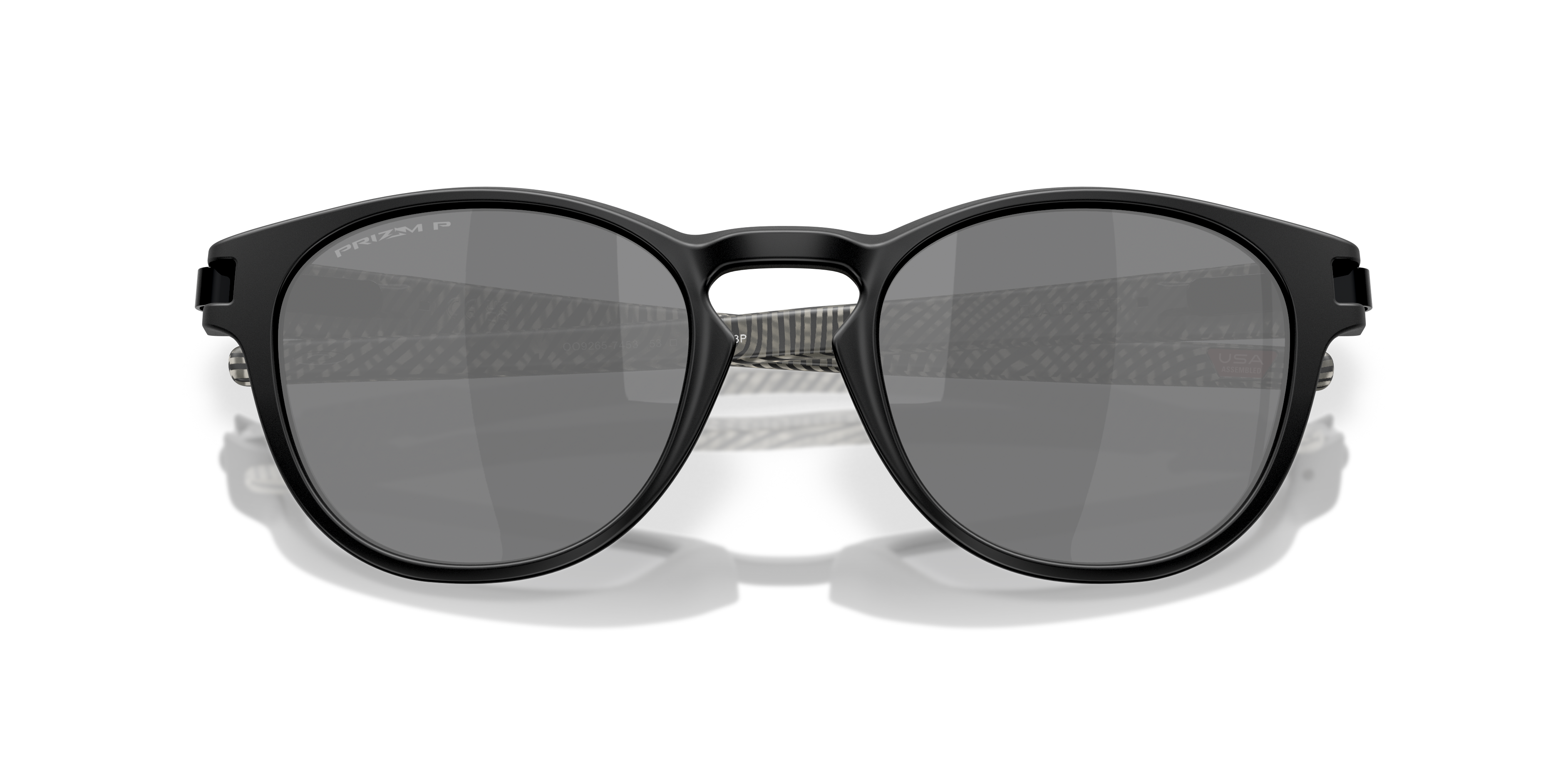 Oakley Latch OO9265 in Matte Black / Prizm Black Polarized, front detail view #Colour_Matte Black / Prizm Black Polarized