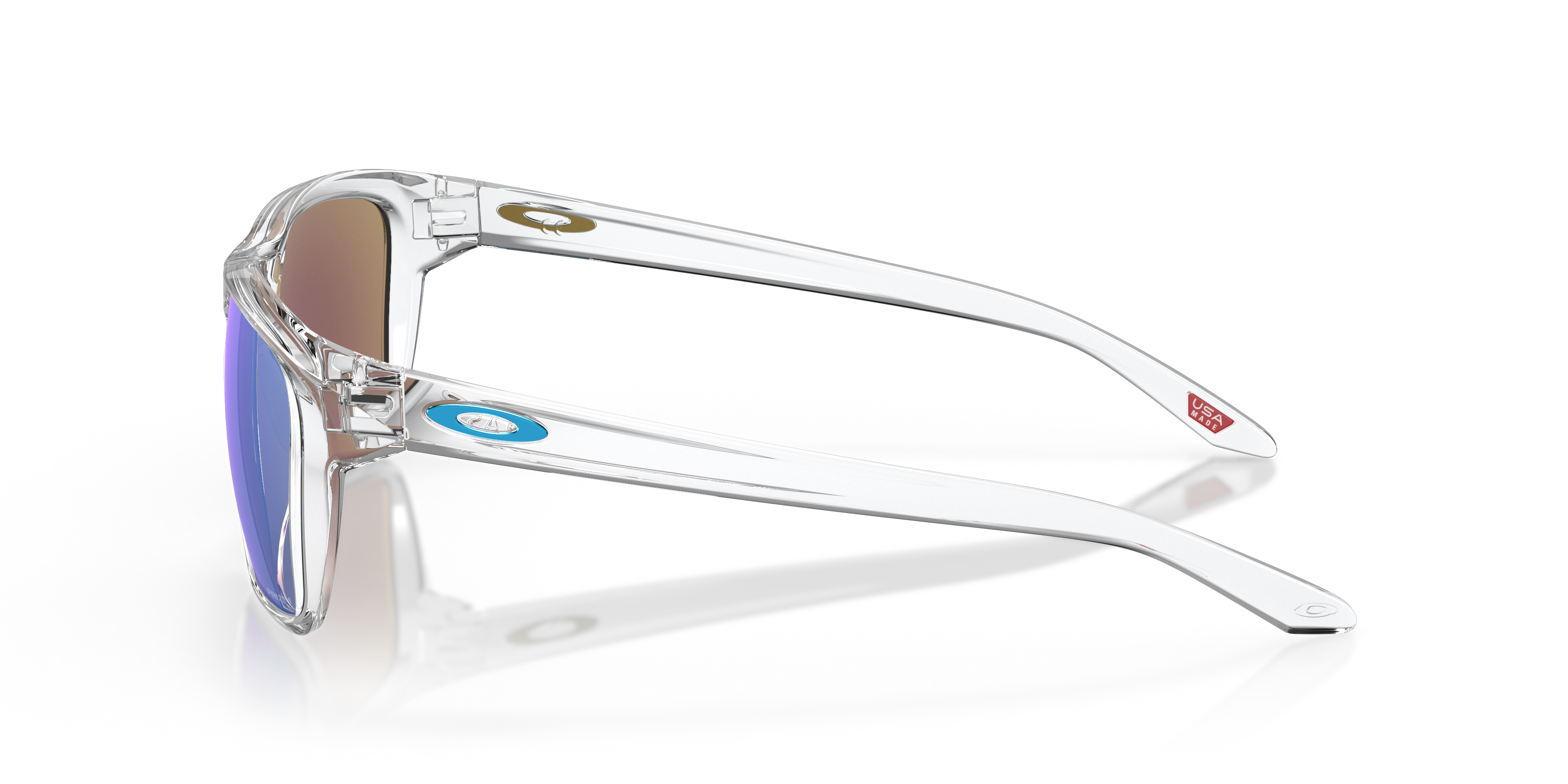 Oakley Sylas OO9448 in Polished Clear / Prizm Sapphire, side view #Colour_Polished Clear / Prizm Sapphire