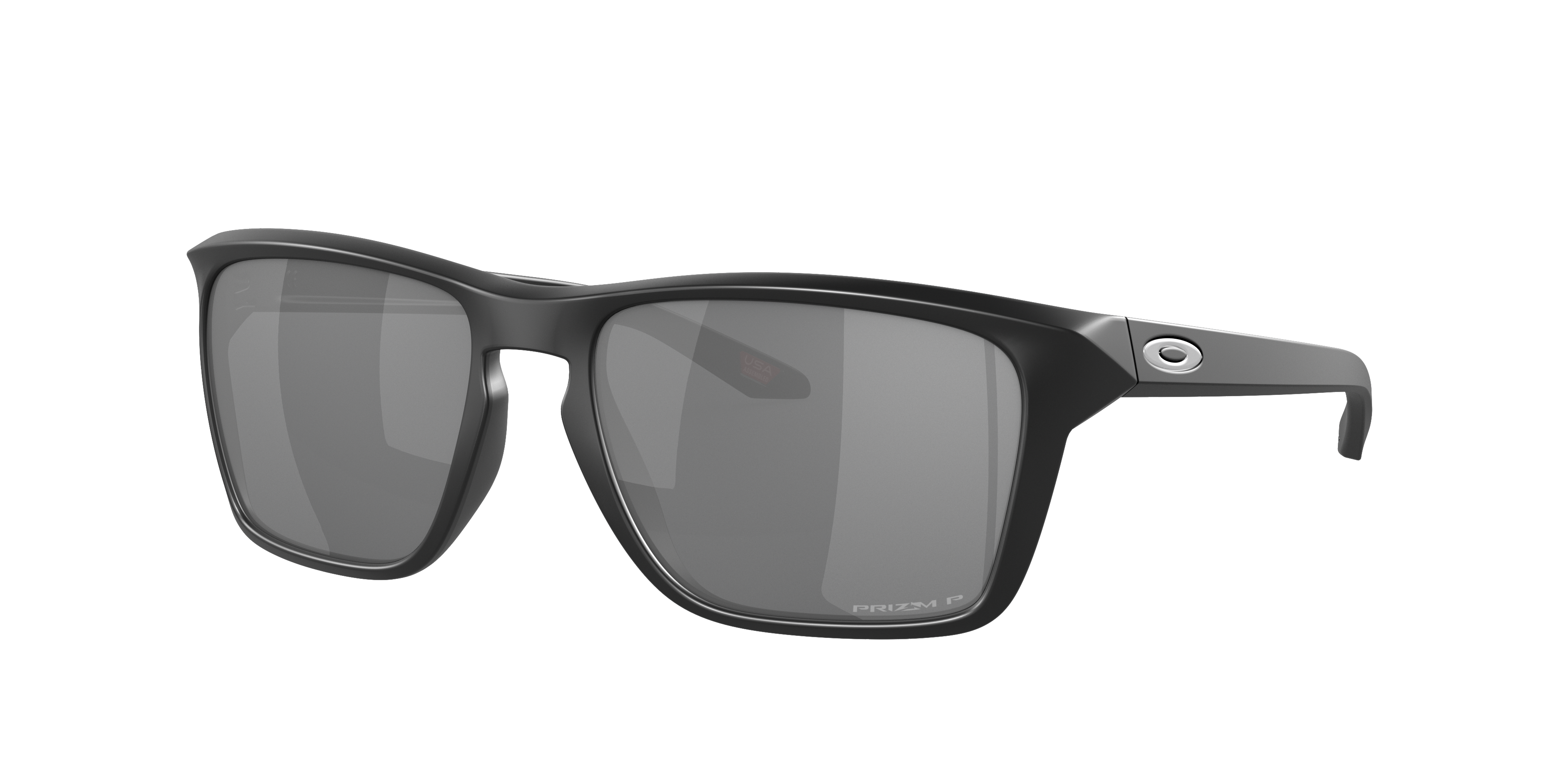 Oakley Sylas OO9448 in Matte Black / Prizm Black Polarized, three-quarter view #Colour_Matte Black / Prizm Black Polarized
