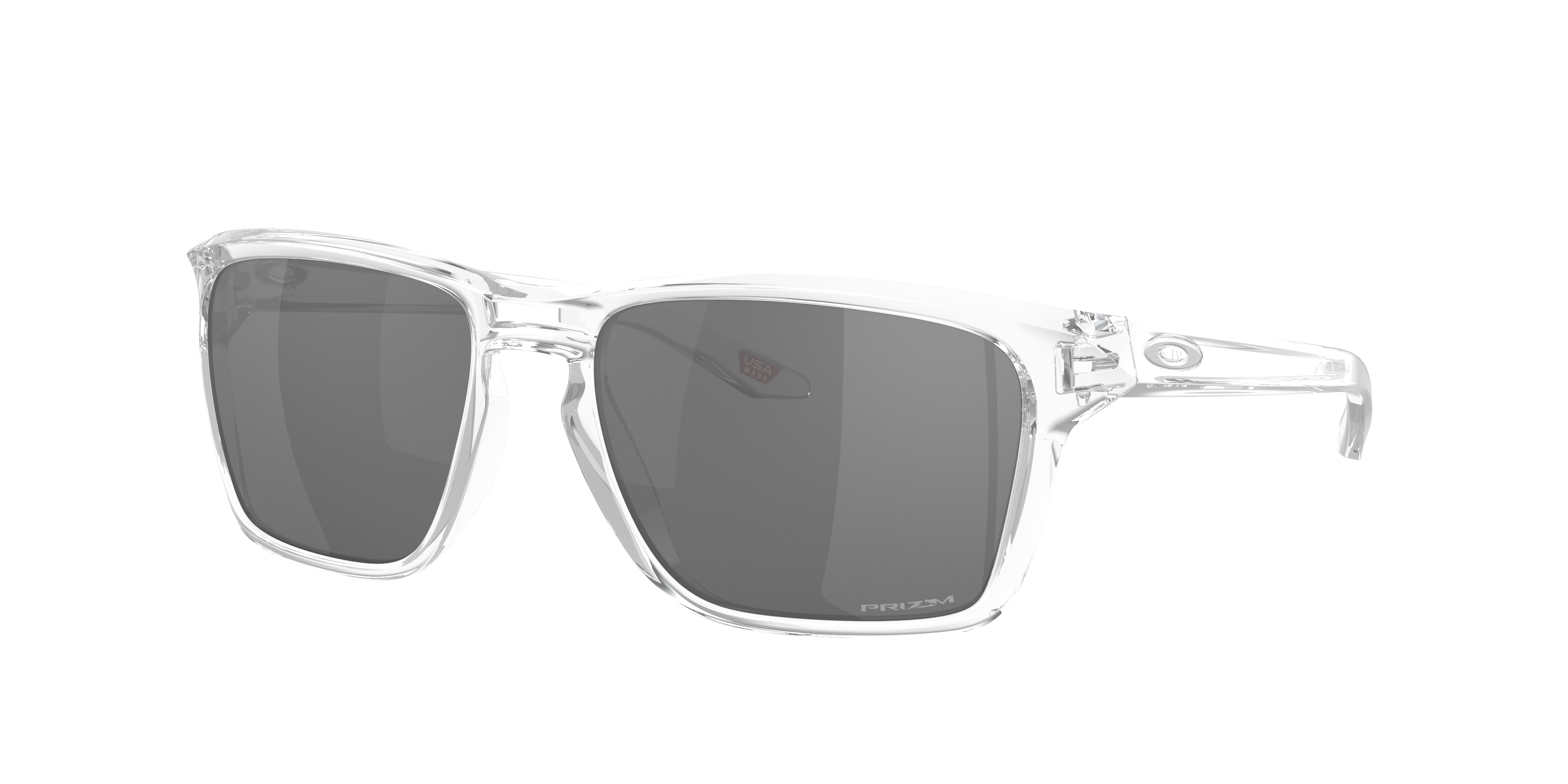 Oakley Sylas OO9448 in Polished Clear / Prizm Black, three-quarter view #Colour_Polished Clear / Prizm Black