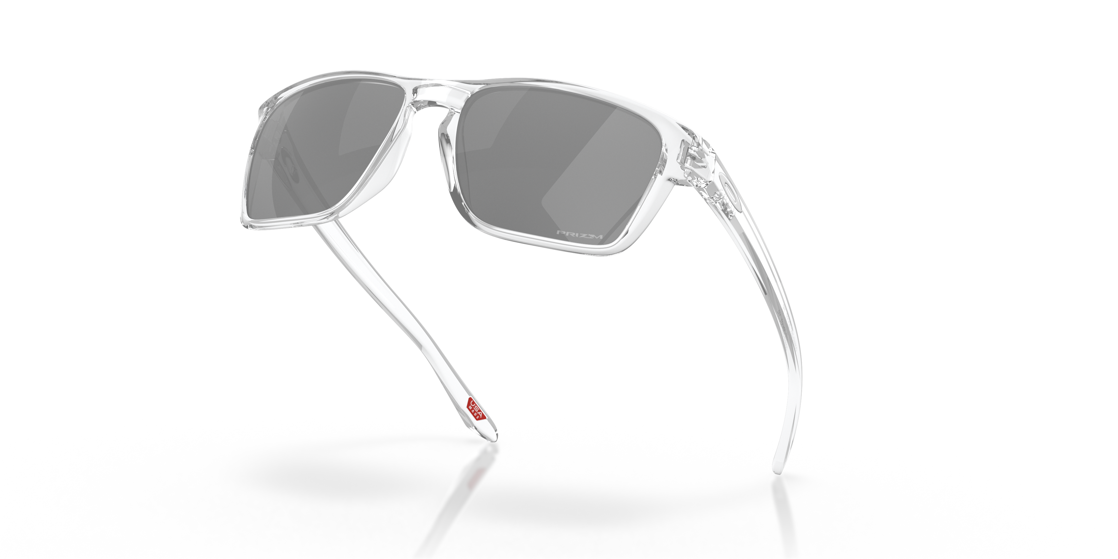 Oakley Sylas OO9448 in Polished Clear / Prizm Black, angled view #Colour_Polished Clear / Prizm Black