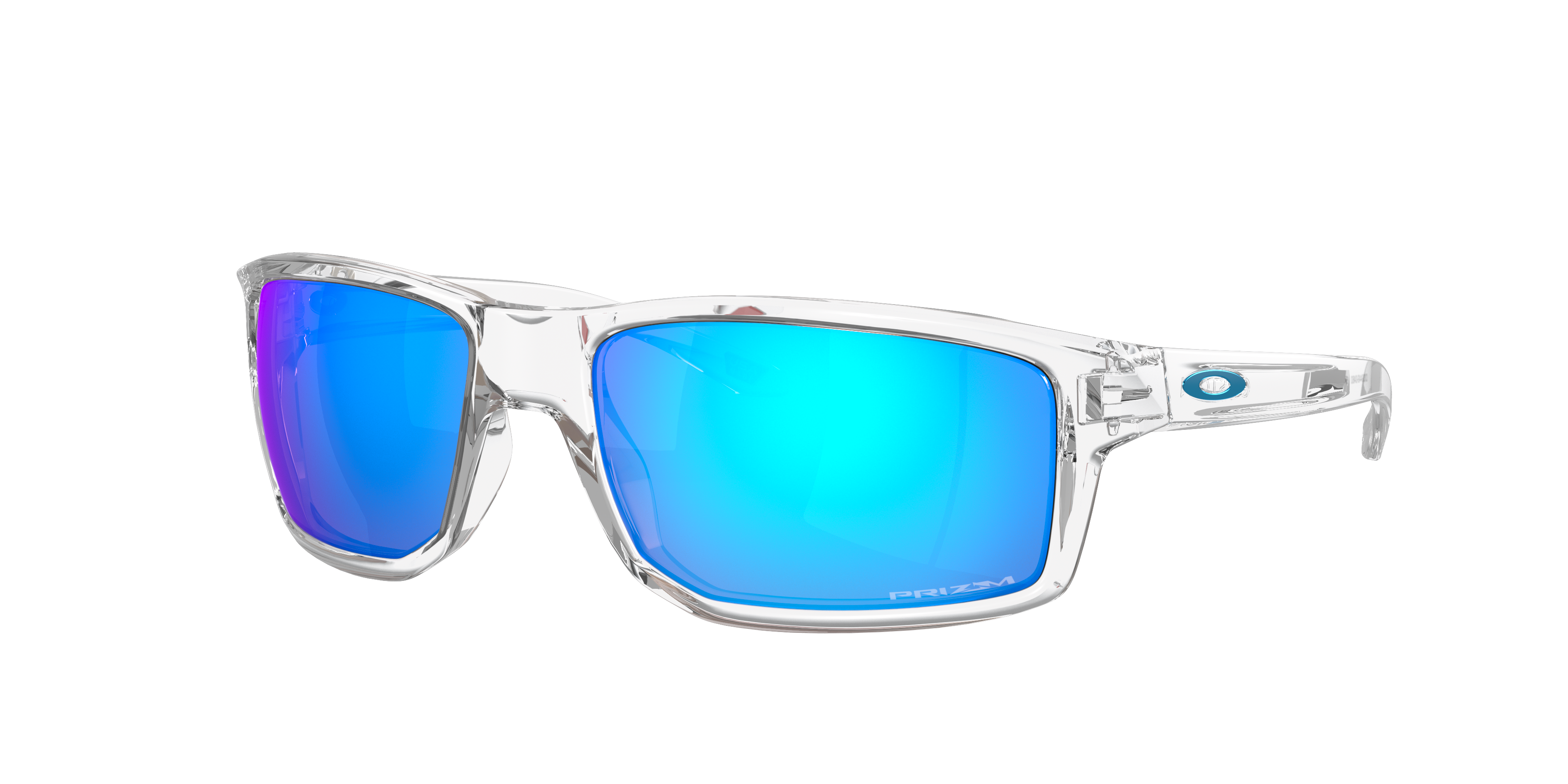 Oakley Gibston OO9449 in Polished Clear / Prizm Sapphire, three-quarter view #Colour_Polished Clear / Prizm Sapphire