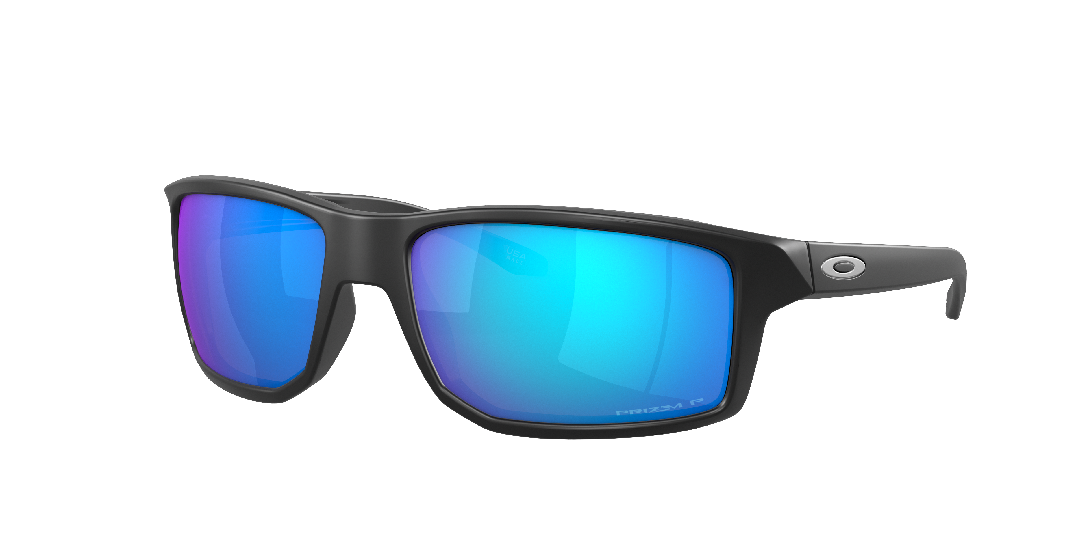 Oakley Gibston OO9449 in Matte Black / Prizm Sapphire Polarized, three-quarter view #Colour_Matte Black / Prizm Sapphire Polarized