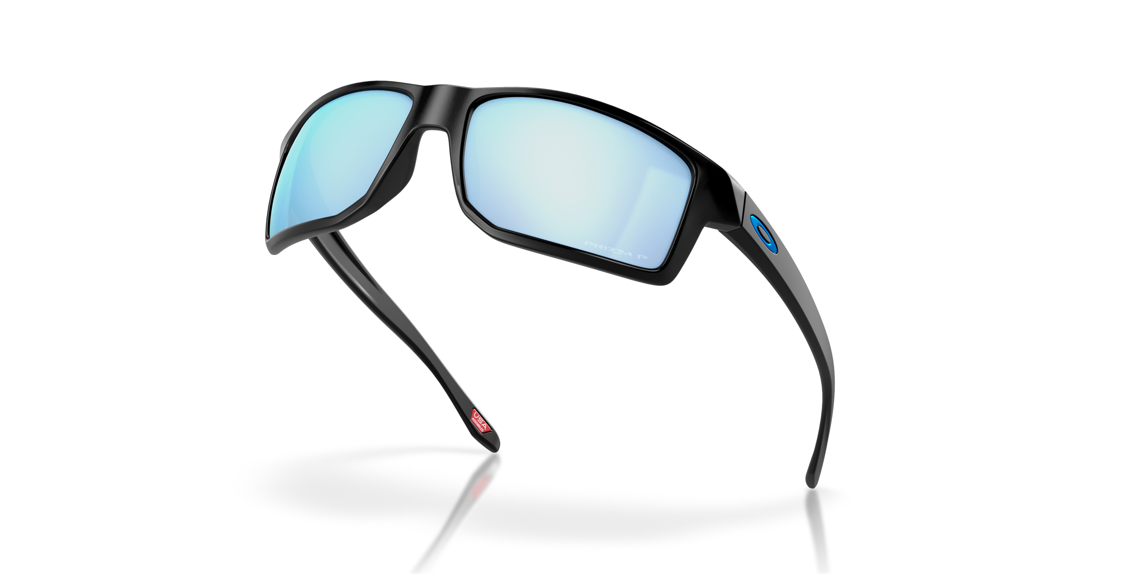 Oakley Gibston OO9449 in Matte Black / Prizm Deep Water Polarized, angled view #Colour_Matte Black / Prizm Deep Water Polarized