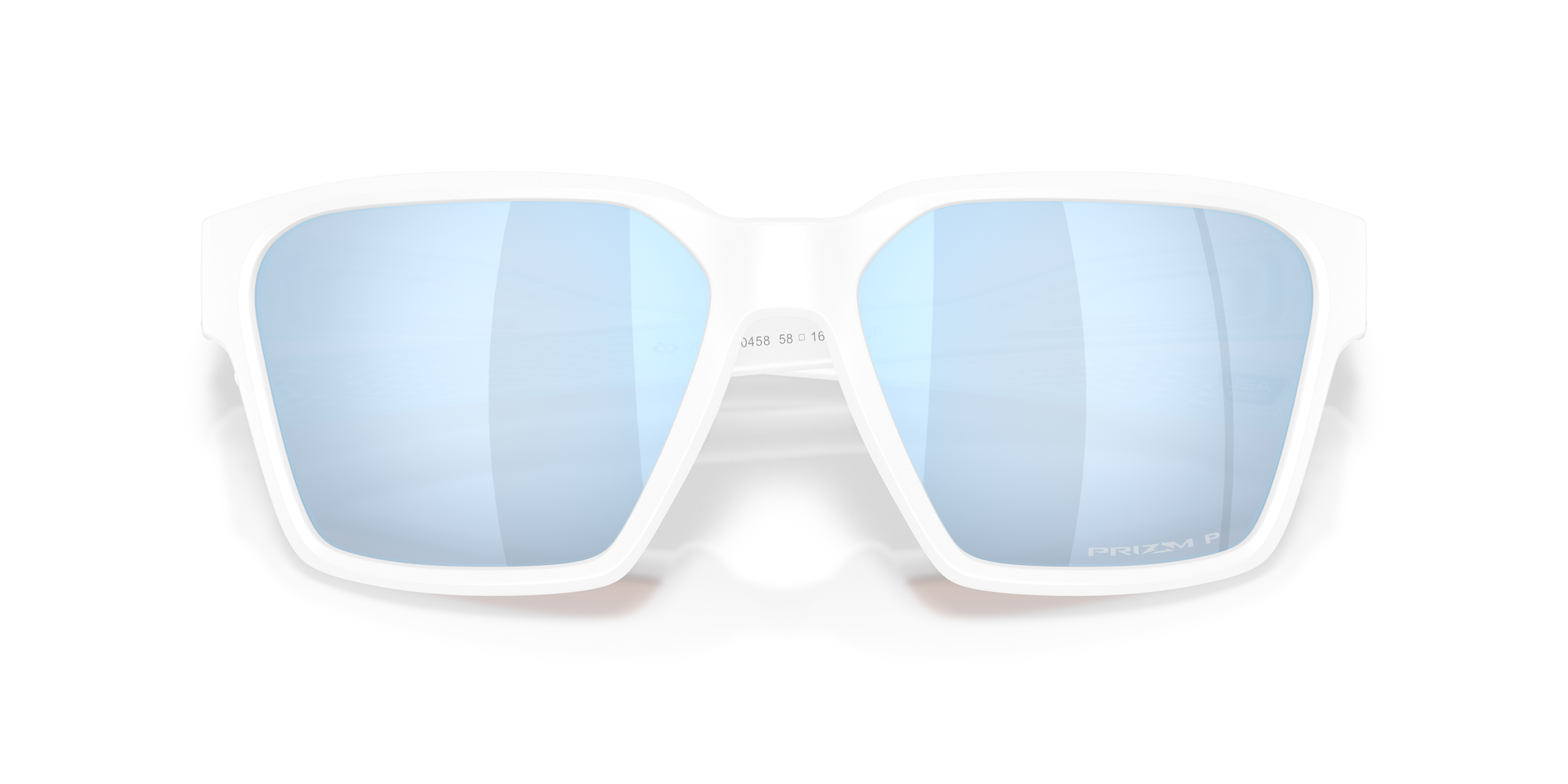Oakley Briza OO9497 in Matte White / Prizm Deep Water Polarized, front detail view #Colour_Matte White / Prizm Deep Water Polarized