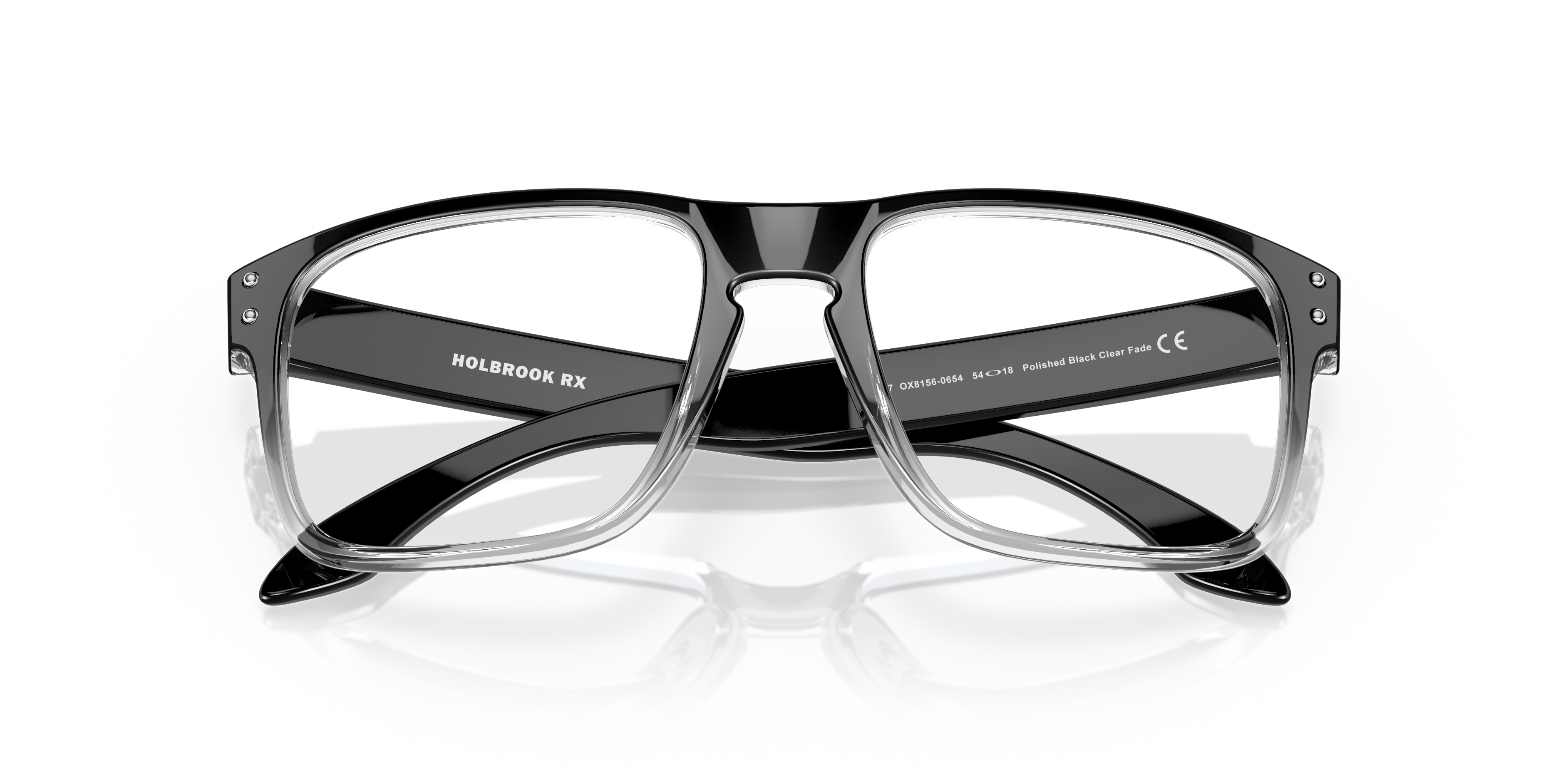 Oakley Holbrook RX OX8156 in Polished Black Clear Fade, front detail view #Colour_Polished Black Clear Fade