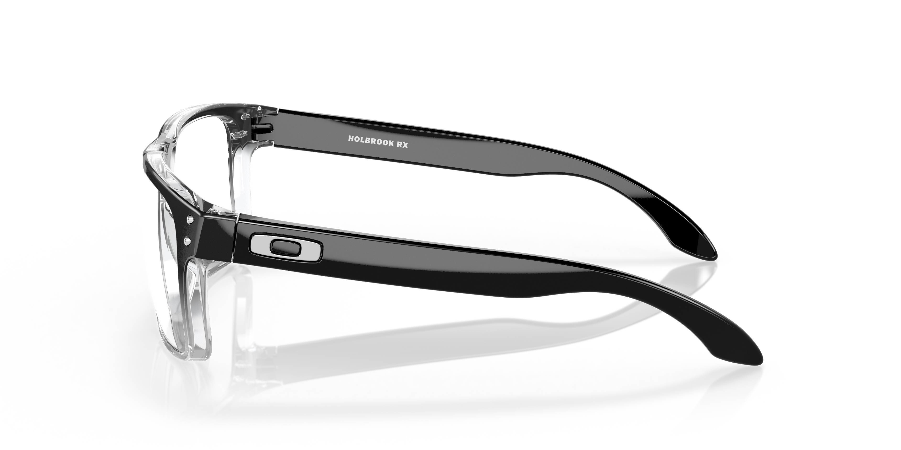 Oakley Holbrook RX OX8156 in Polished Black Clear Fade, side view #Colour_Polished Black Clear Fade