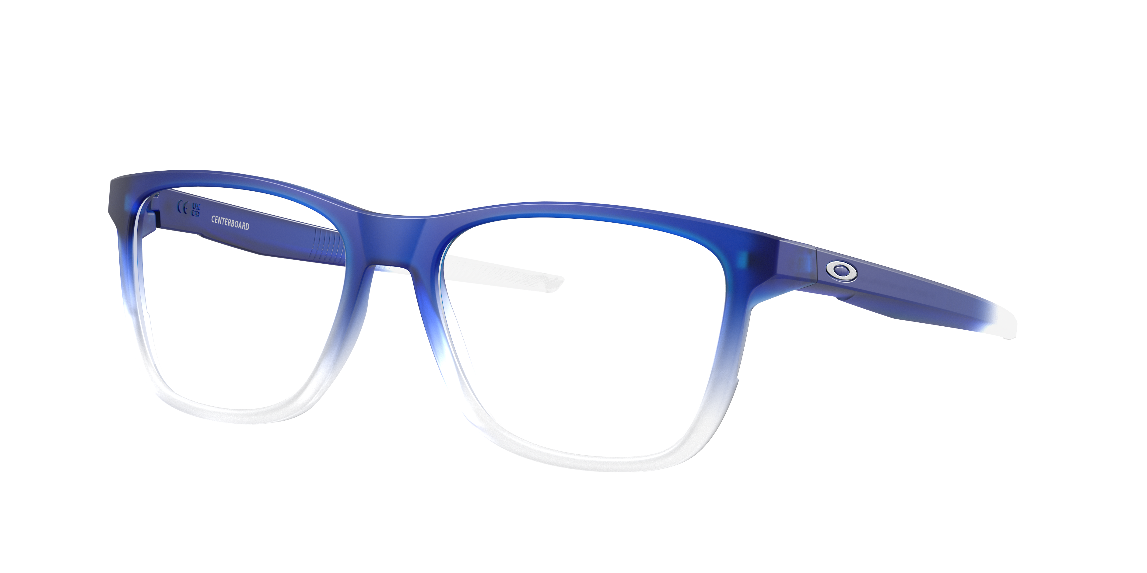 Oakley Centerboard OX8163 in Matt Clear Crystal Blue Fade, three-quarter view #Colour_Matt Clear Crystal Blue Fade