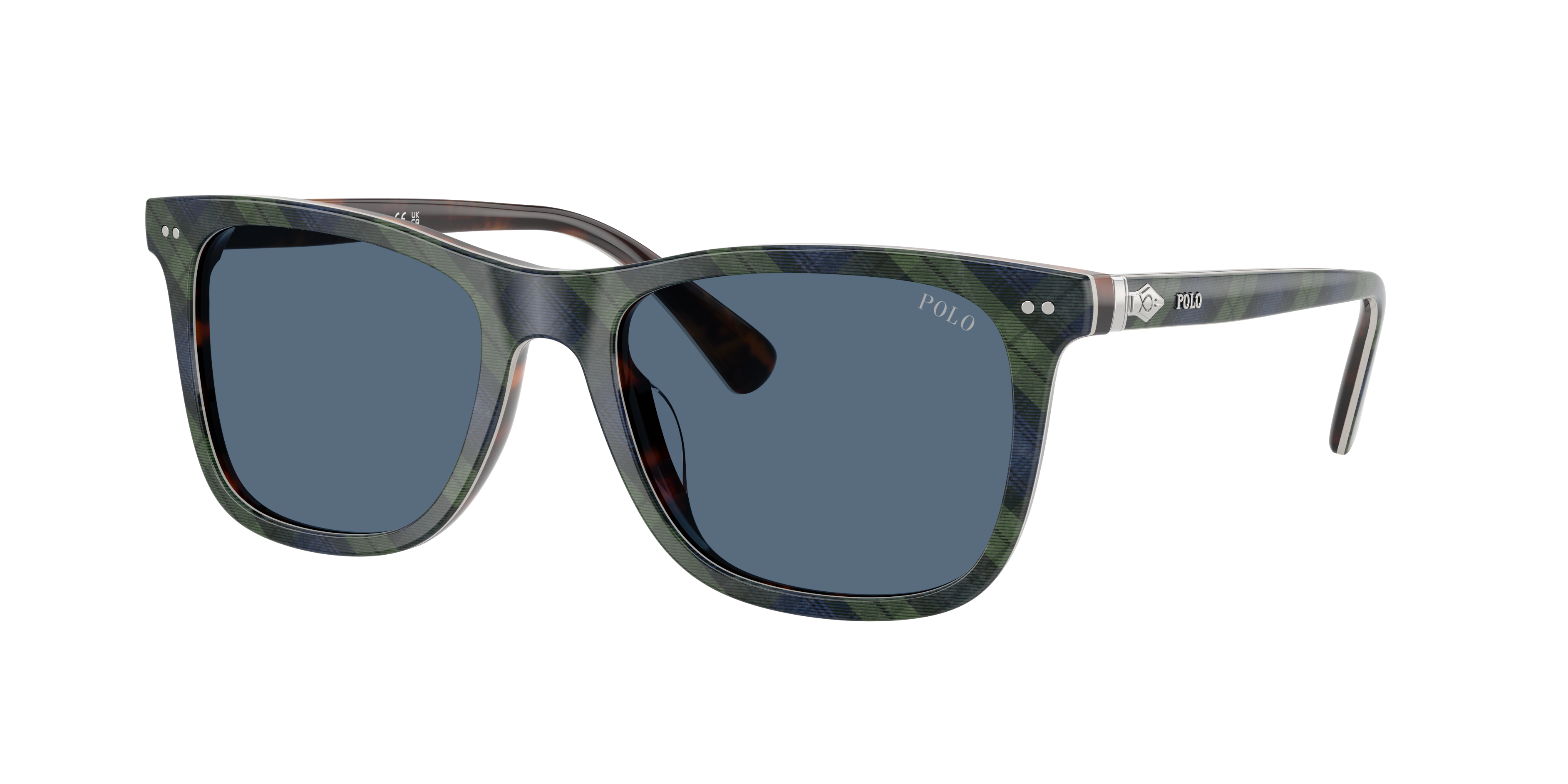 Polo by Ralph Lauren PH4220U - Shiny Tartan Blue/Green, three-quarter view #Colour_Shiny Tartan Blue/Green