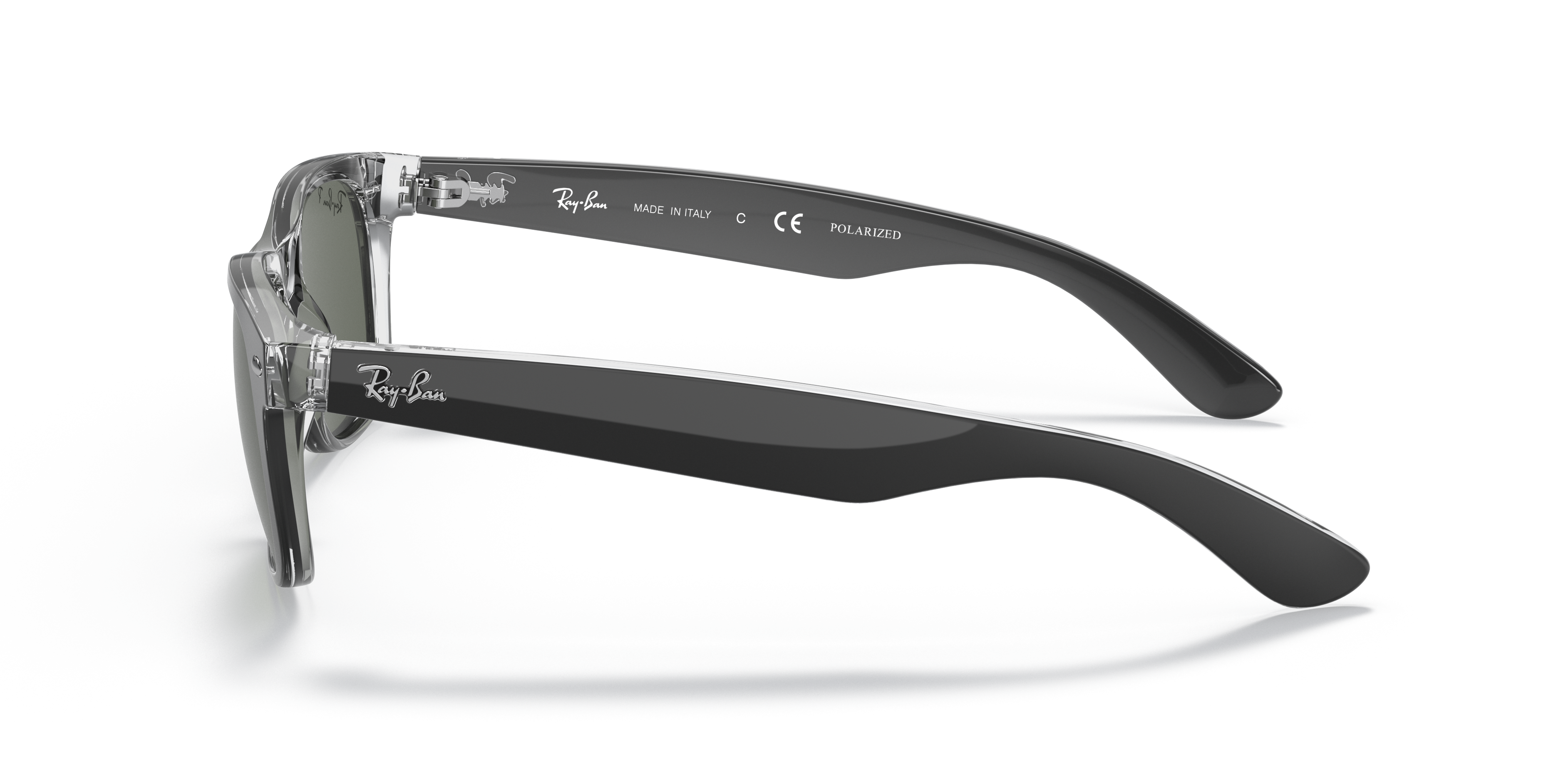 Ray-Ban New Wayfarer RB2132 in Black On Transparent (605258), side view #Colour_Black On Transparent (605258)