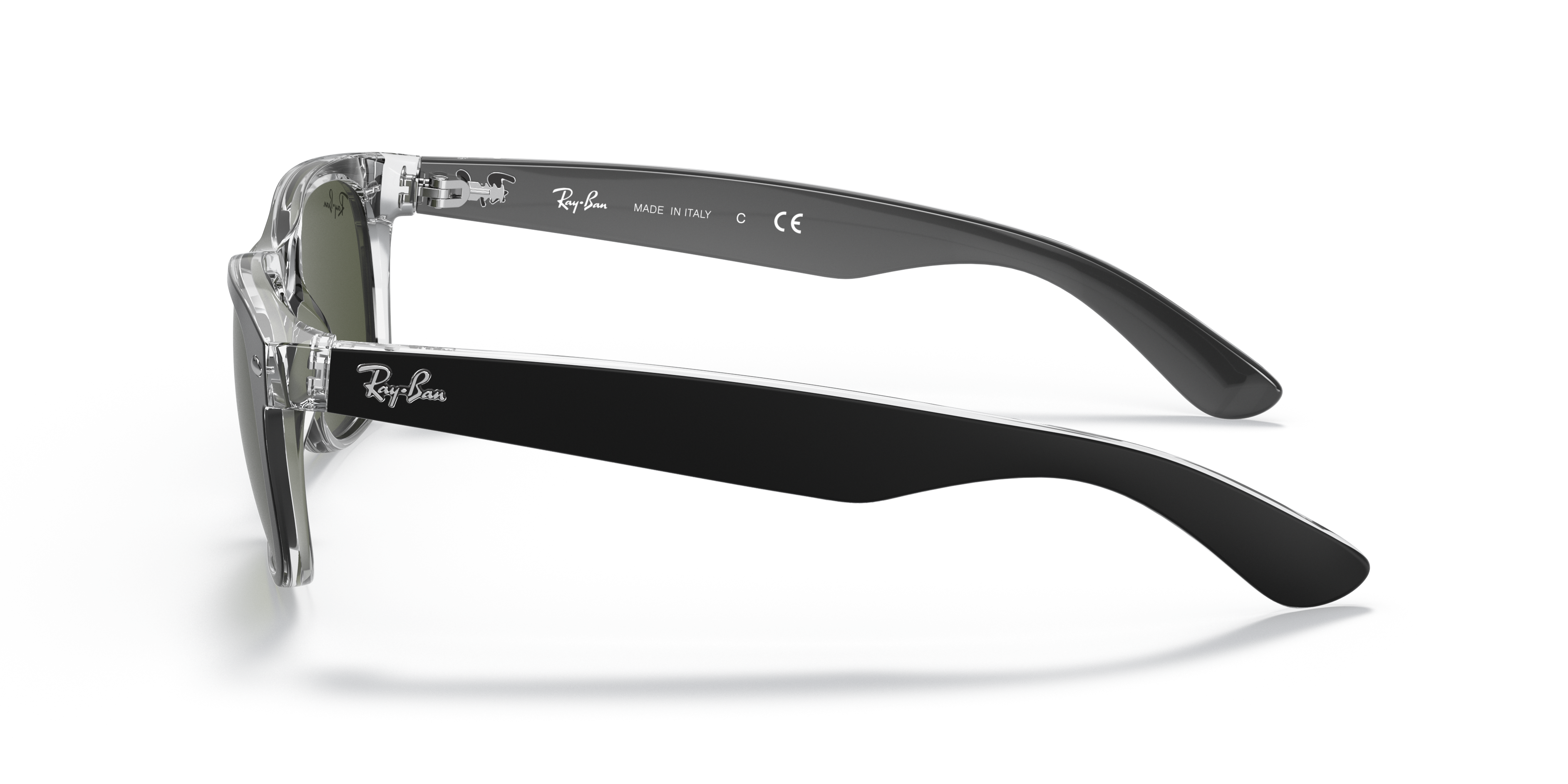 Ray-Ban New Wayfarer RB2132 in Black On Transparent (6052), side view #Colour_Black On Transparent (6052)