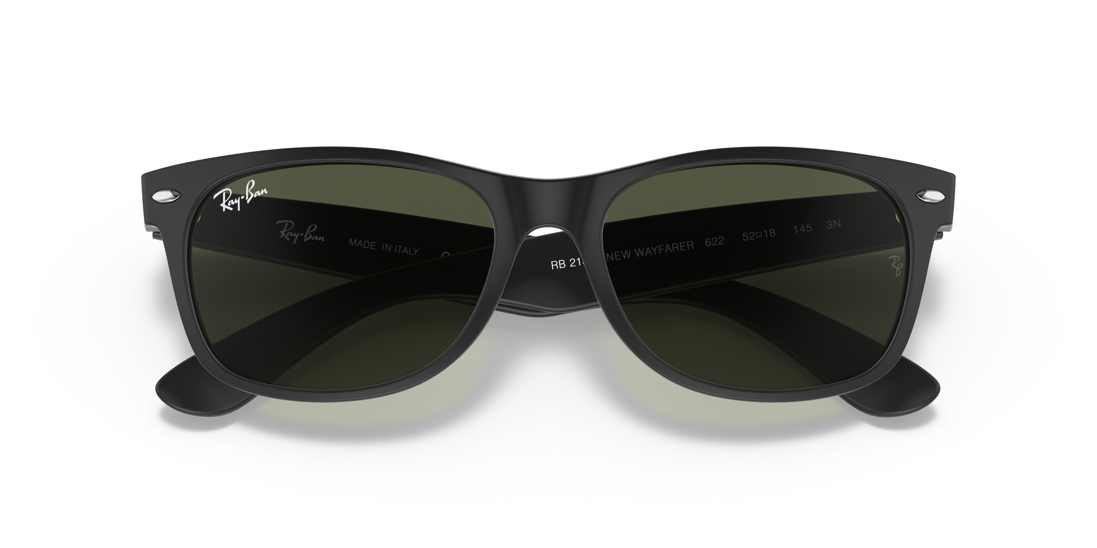 Ray-Ban New Wayfarer RB2132 in Rubber Black, front detail view #Colour_Rubber Black
