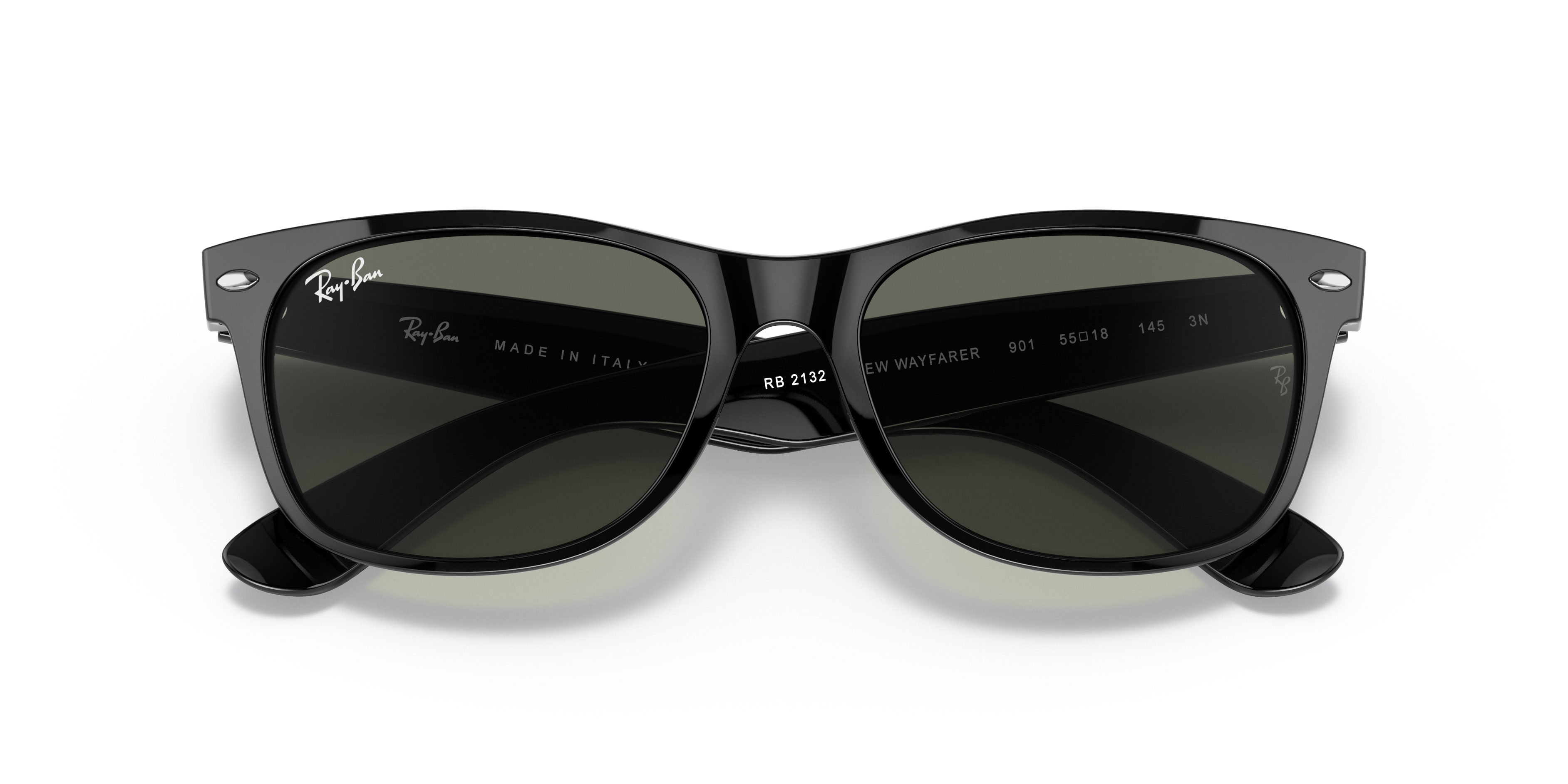 Ray-Ban New Wayfarer RB2132 in Black (901), front detail view #Colour_Black (901)