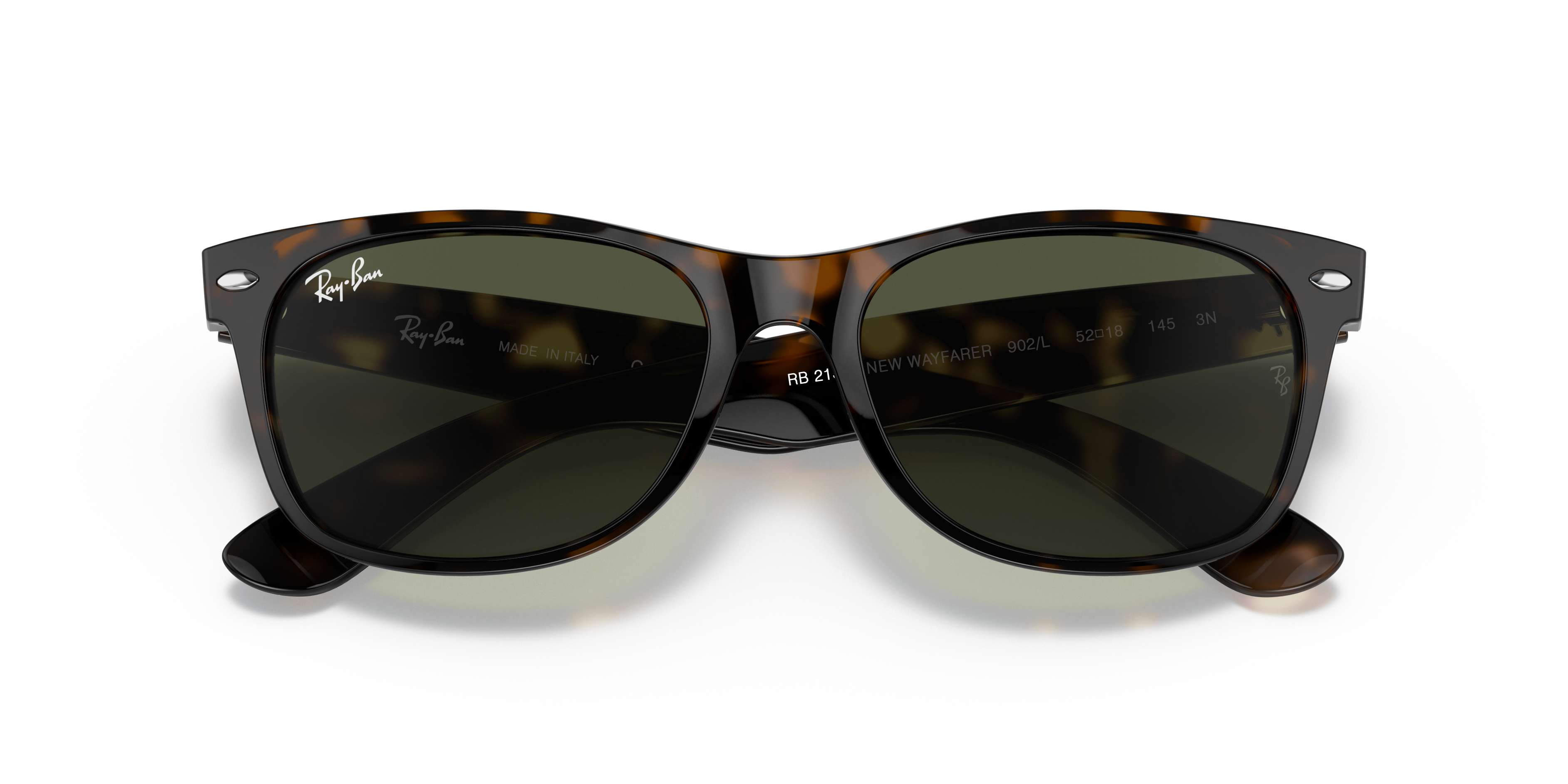 Ray-Ban New Wayfarer RB2132 in Tortoise (902L), front detail view #Colour_Tortoise (902L)