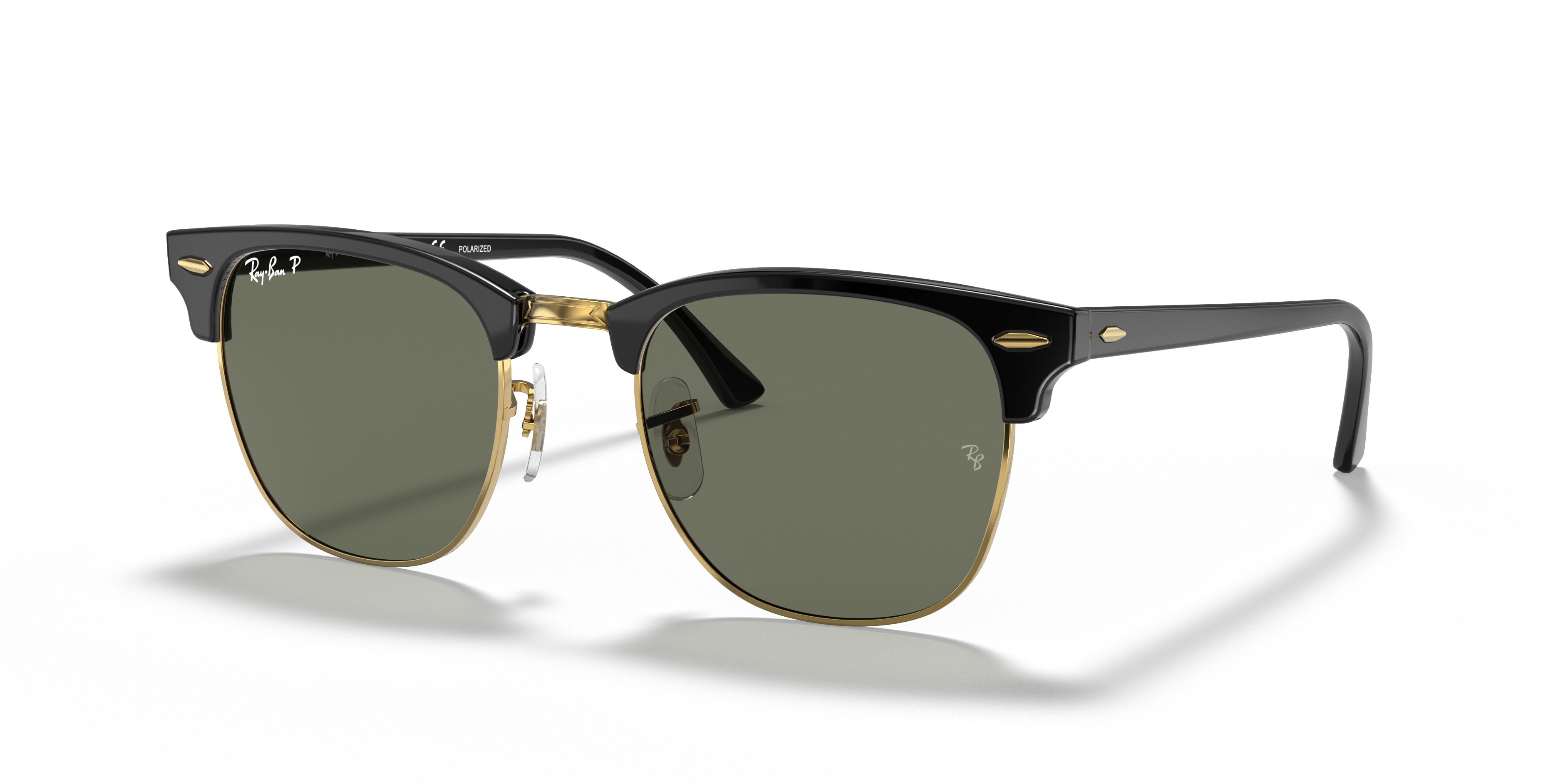 Ray-Ban Clubmaster RB3016 in Black & Gold, three-quarter view #Colour_Black & Gold