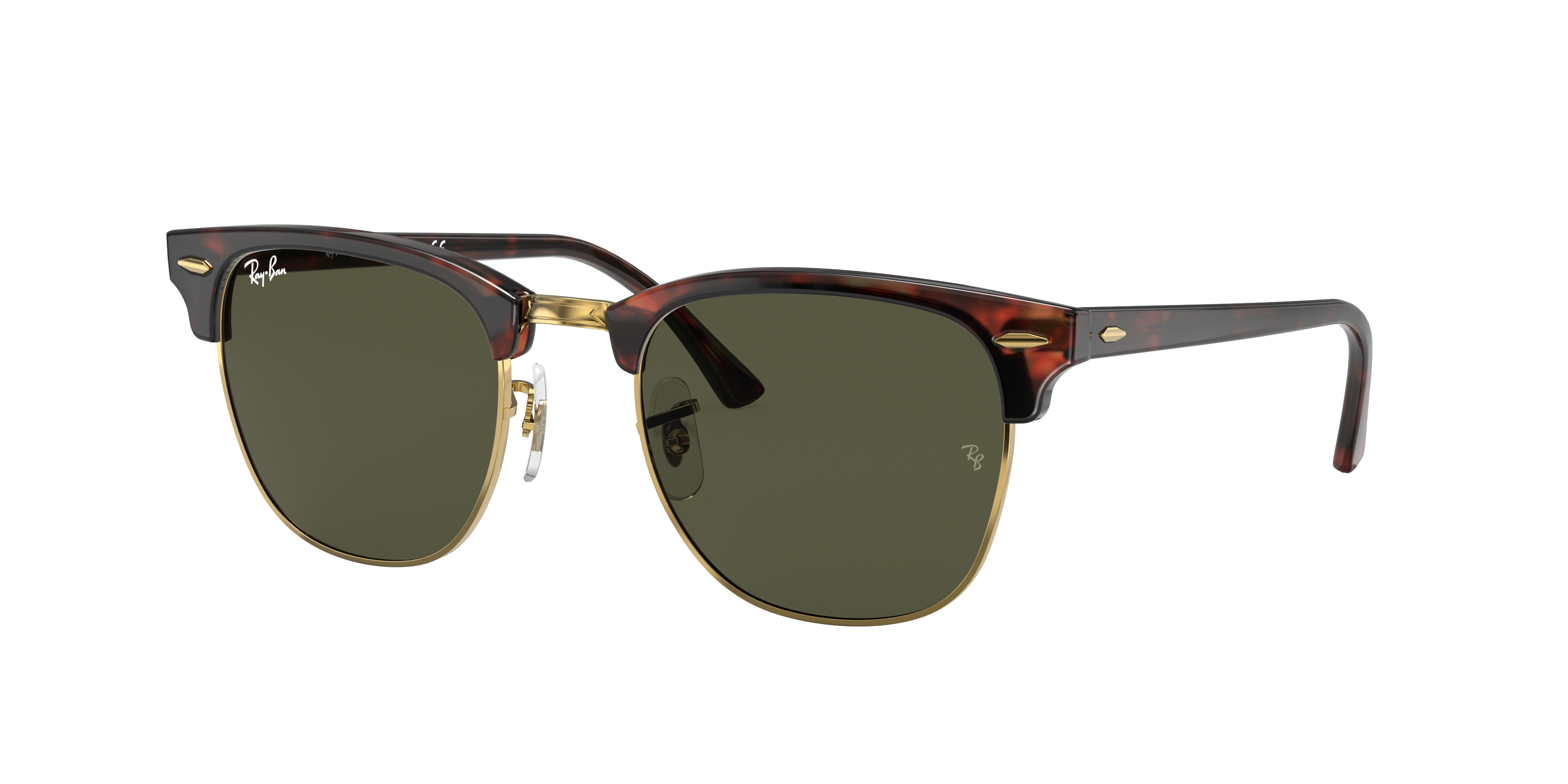 Ray-Ban Clubmaster RB3016 in Tortoise On Gold (W0366), three-quarter view #Colour_Tortoise On Gold (W0366)