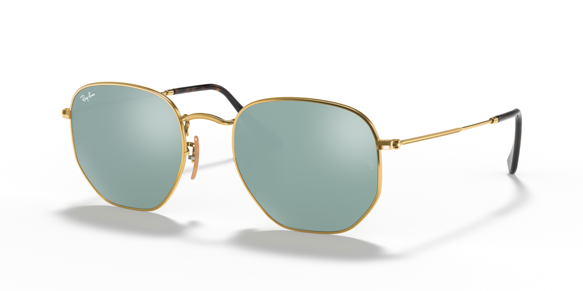 Ray-Ban Hexagonal RB3548N in Arista Gold / Silver Flash, three-quarter view #Colour_Arista Gold / Silver Flash (001/30)