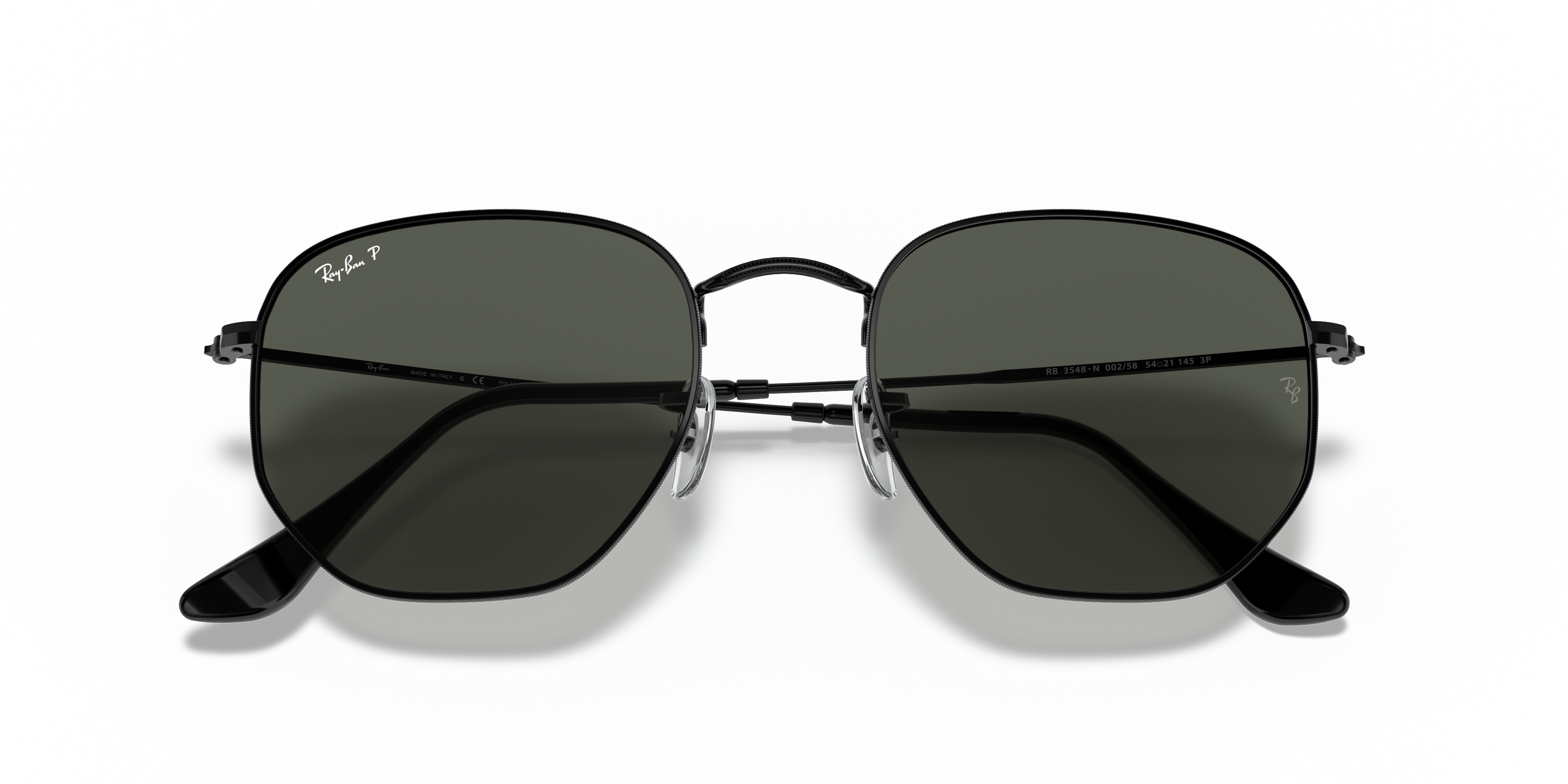 Ray-Ban Hexagonal RB3548N in Black, front detail view #Colour_Black