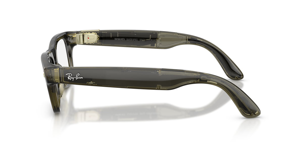 Ray-Ban Meta Blayzer Optics RW7001 in Transparent Dark Olive, side view #Colour_Transparent Dark Olive (8530)
