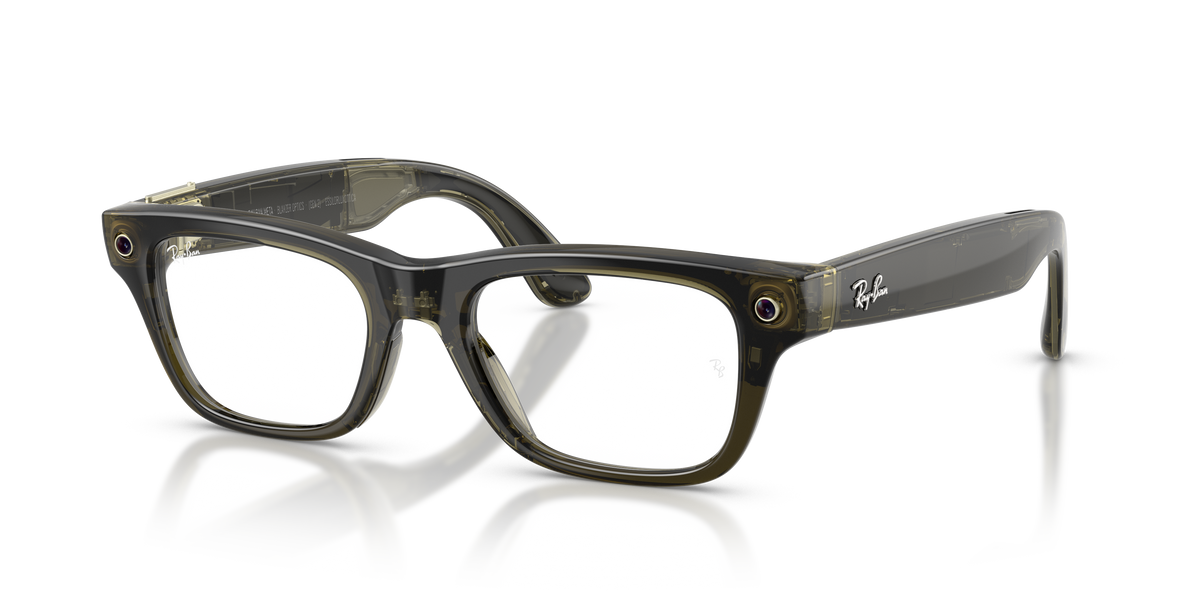 Ray-Ban Meta Blayzer Optics RW7001 in Transparent Dark Olive, three-quarter view #Colour_Transparent Dark Olive (8530)