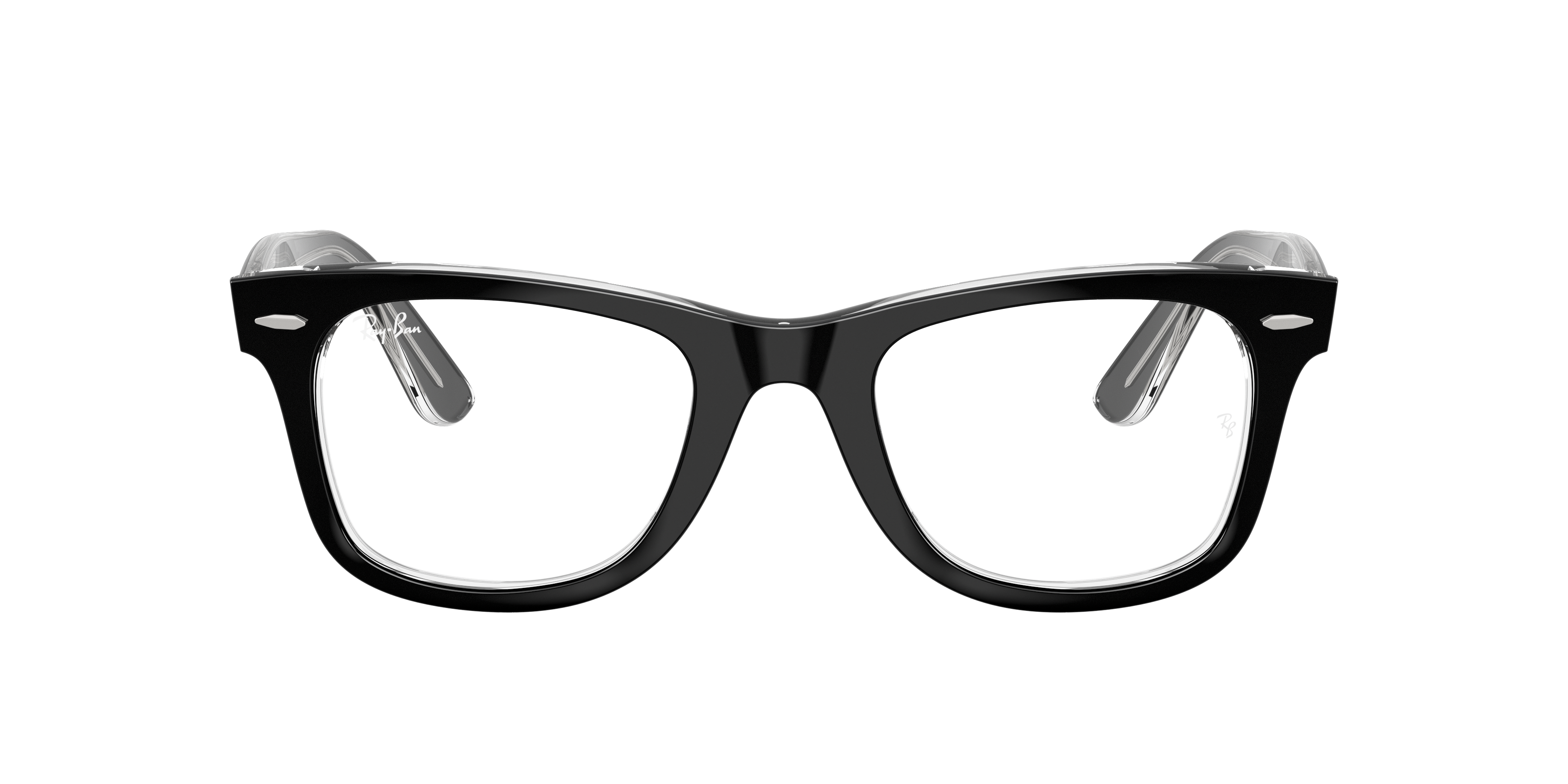 Ray-Ban Wayfarer Ease RX4340V in Black On Transparent, front view #Colour_Black On Transparent