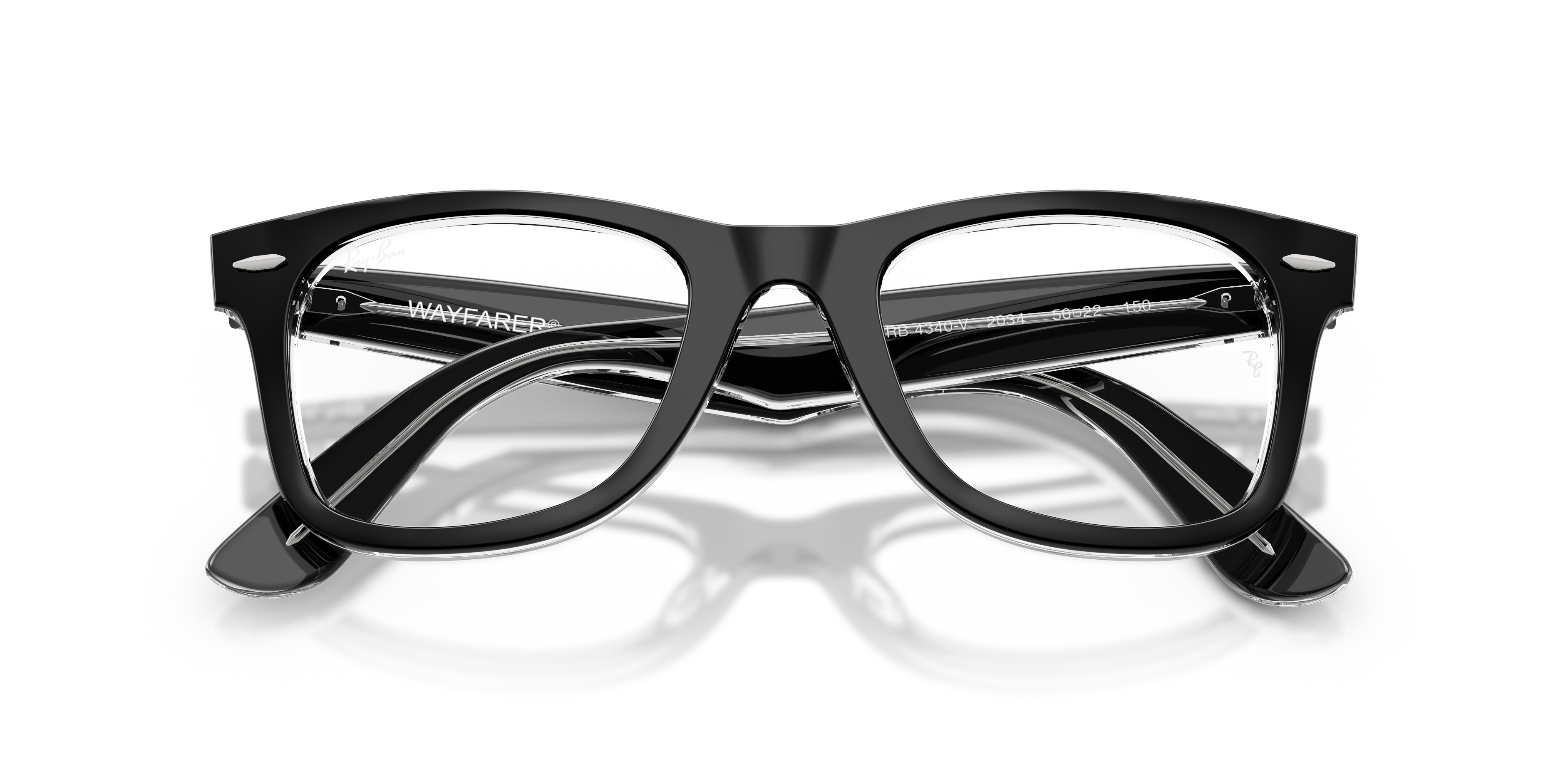 Ray-Ban Wayfarer Ease RX4340V in Black On Transparent, front detail view #Colour_Black On Transparent