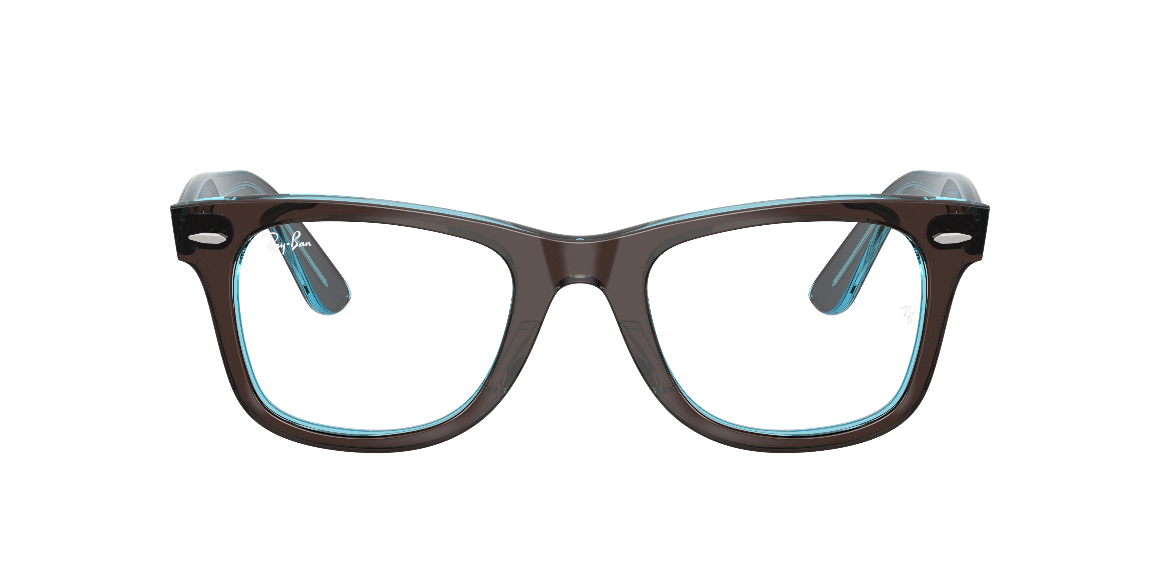 Ray-Ban Wayfarer Ease RX4340V in Brown On Transparent Blue, front view #Colour_Brown On Transparent Blue
