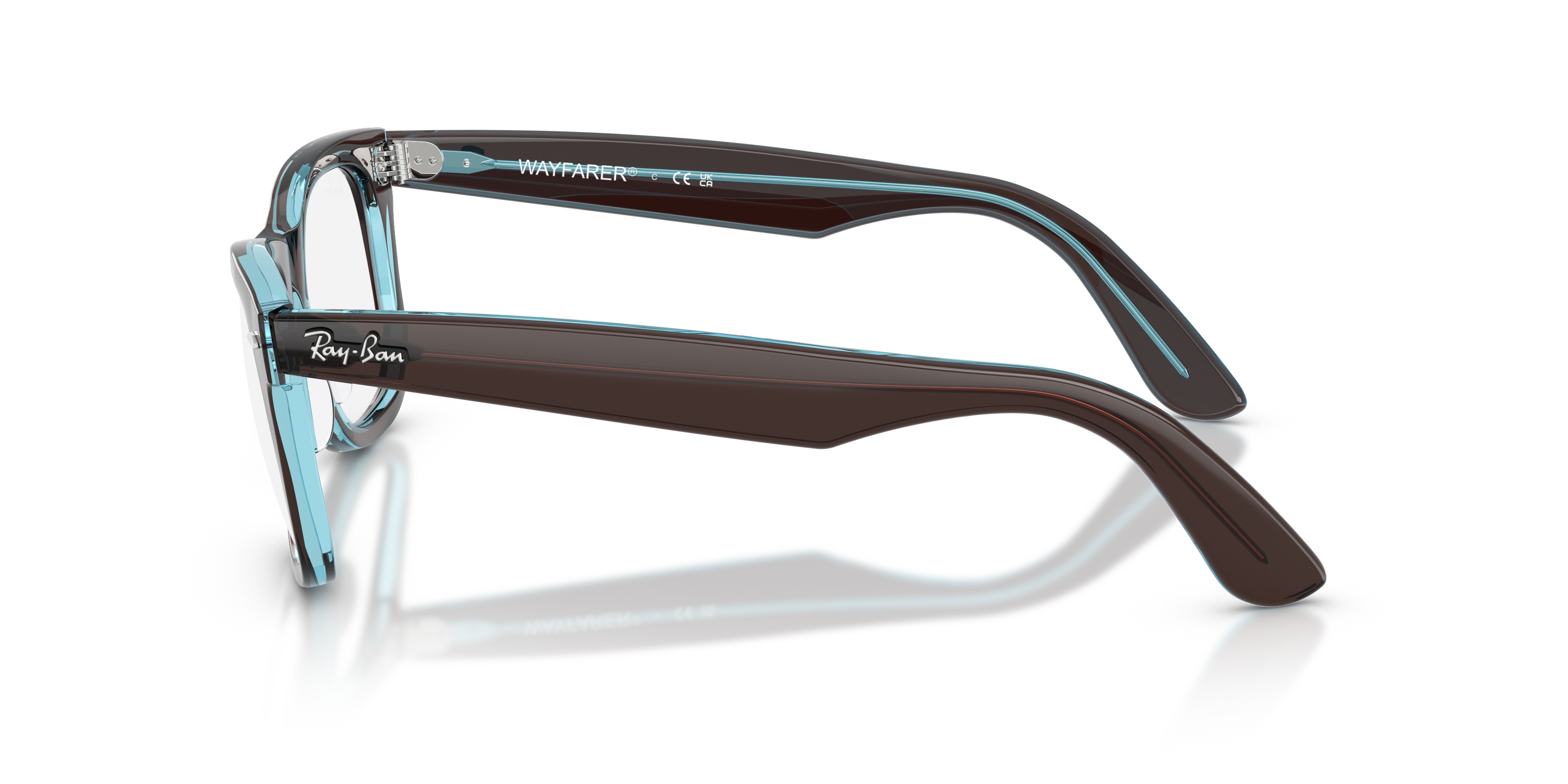 Ray-Ban Wayfarer Ease RX4340V in Brown On Transparent Blue, side view #Colour_Brown On Transparent Blue