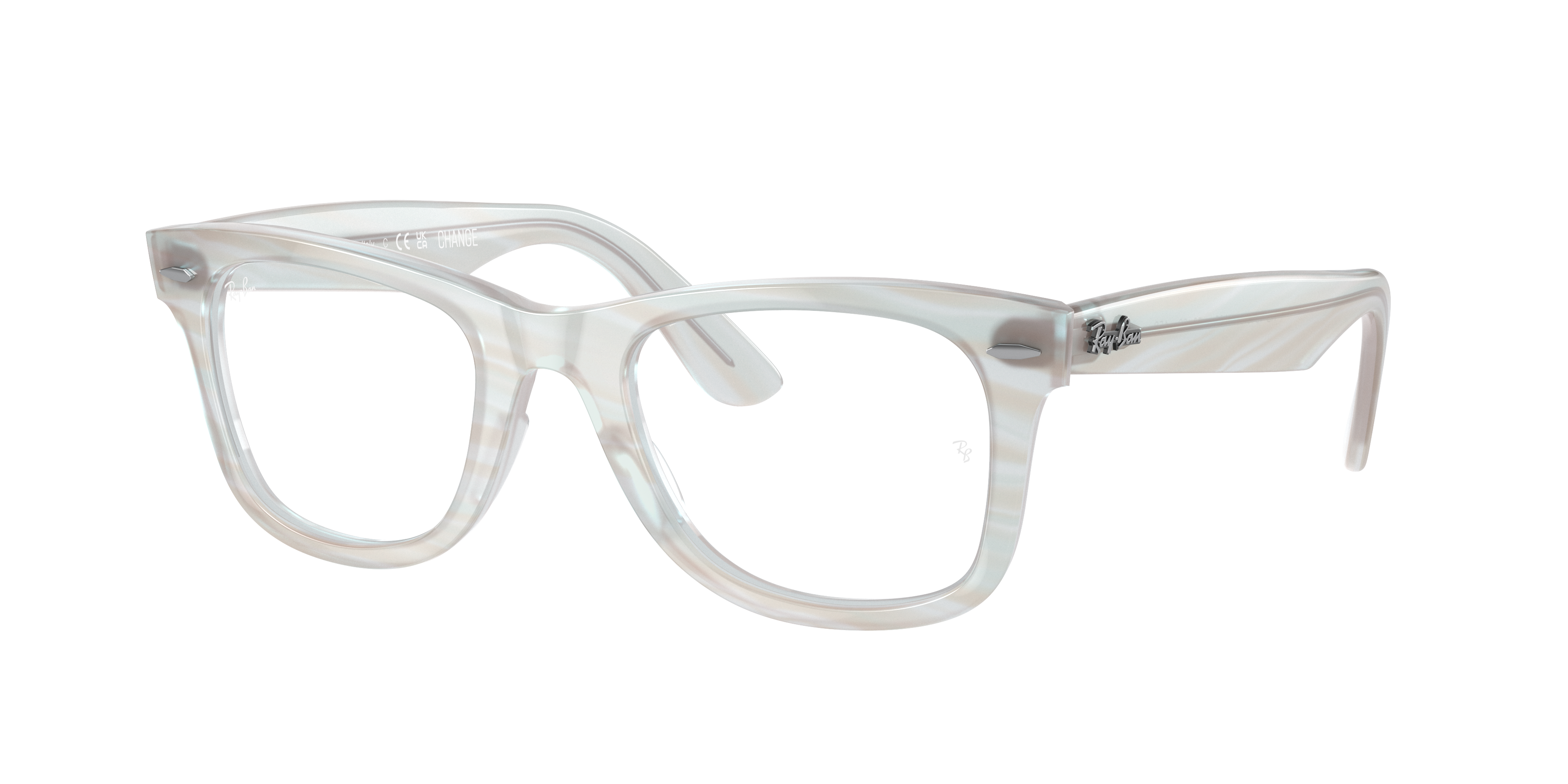 Ray-Ban Wayfarer Ease RX4340V in Photo Striped Light Blue, three-quarter view #Colour_Photo Striped Light Blue