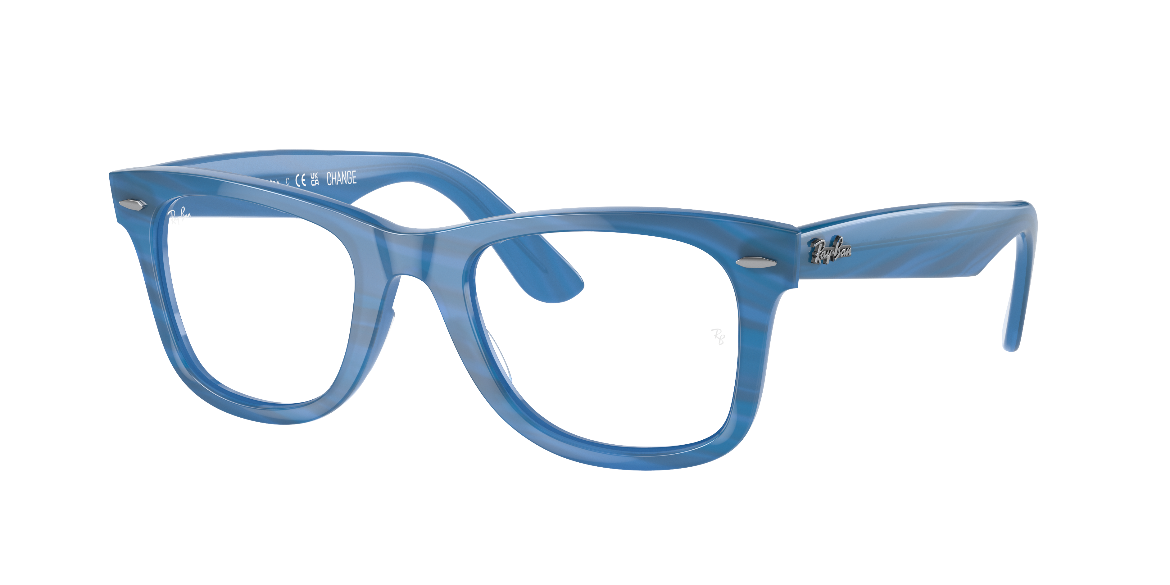 Ray-Ban Wayfarer Ease RX4340V in Photo Striped Blue, three-quarter view #Colour_Photo Striped Blue