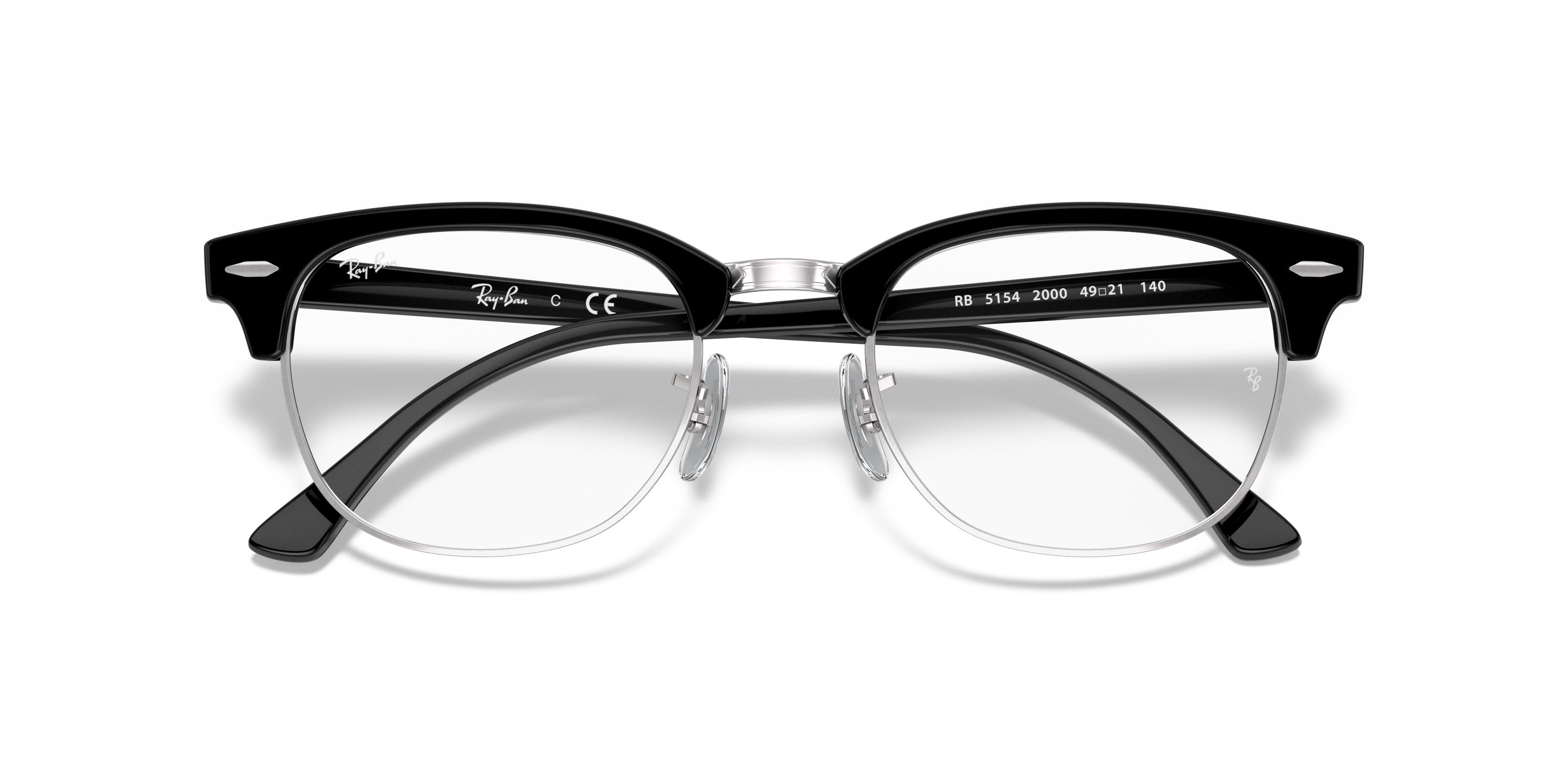 Ray-Ban Clubmaster RX5154 in Black On Silver, front detail view #Colour_Black On Silver